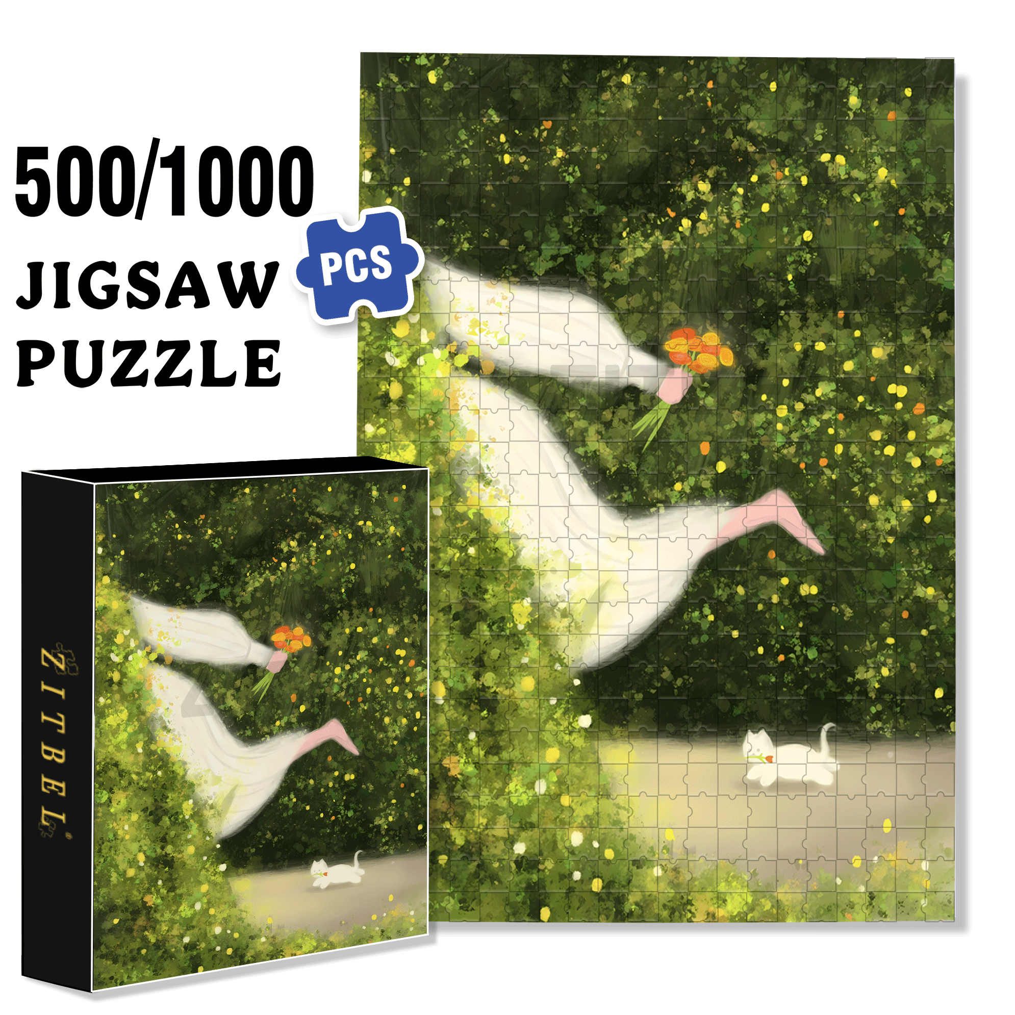 Running Towards Spring 500pcs/1000pcs Jigsaw Puzzle, Scratch-Resistant, Interactive Family Game & Brain-Boosting DIY Decor, Perfect for Halloween, Christmas & New Year Gifts, Family Puzzle Game
