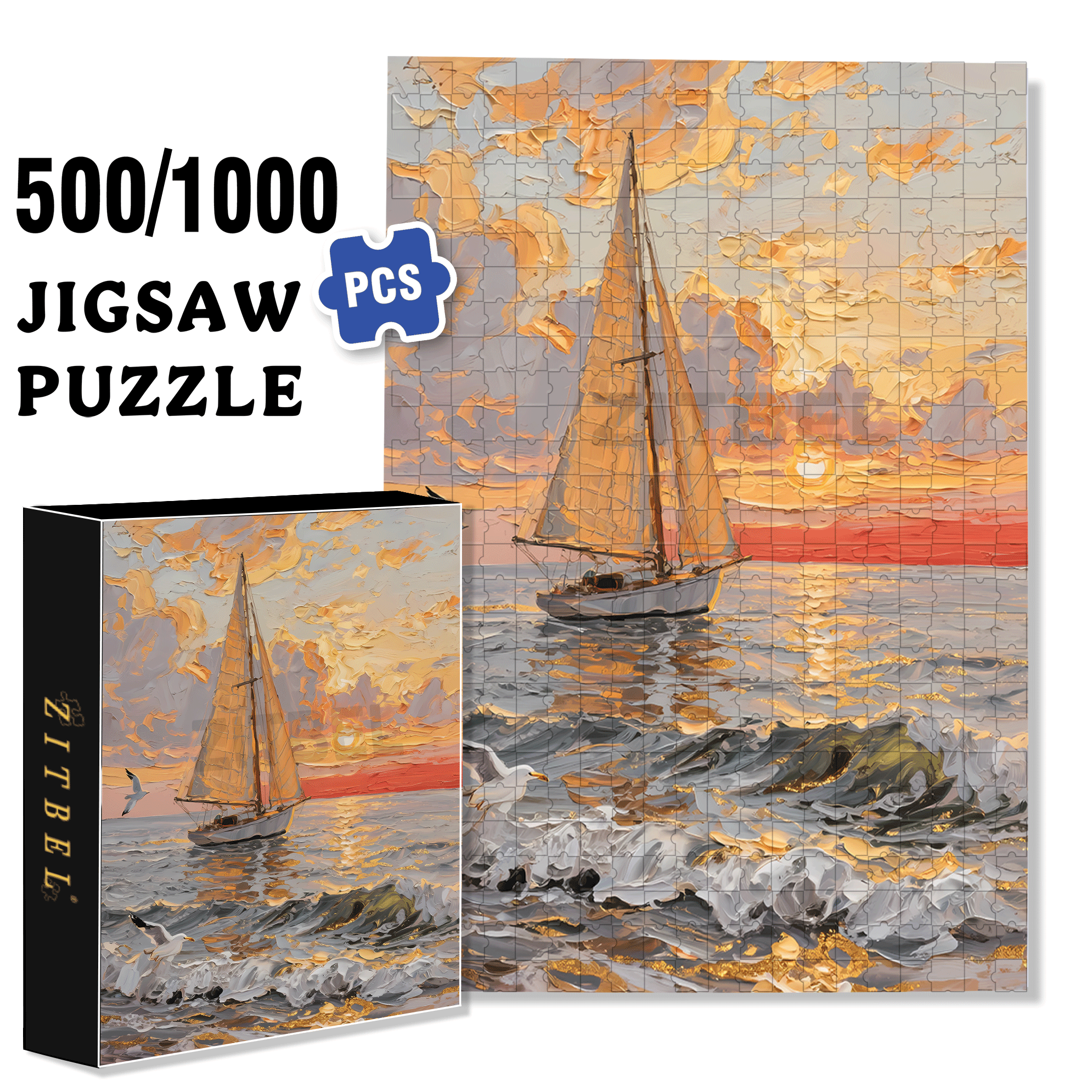 Sailing Adventure 500pcs/1000pcs Jigsaw Puzzle, Scratch-Resistant, Interactive Family Game & Brain-Boosting DIY Decor, Perfect for Halloween, Christmas & New Year Gifts, Family Puzzle Game