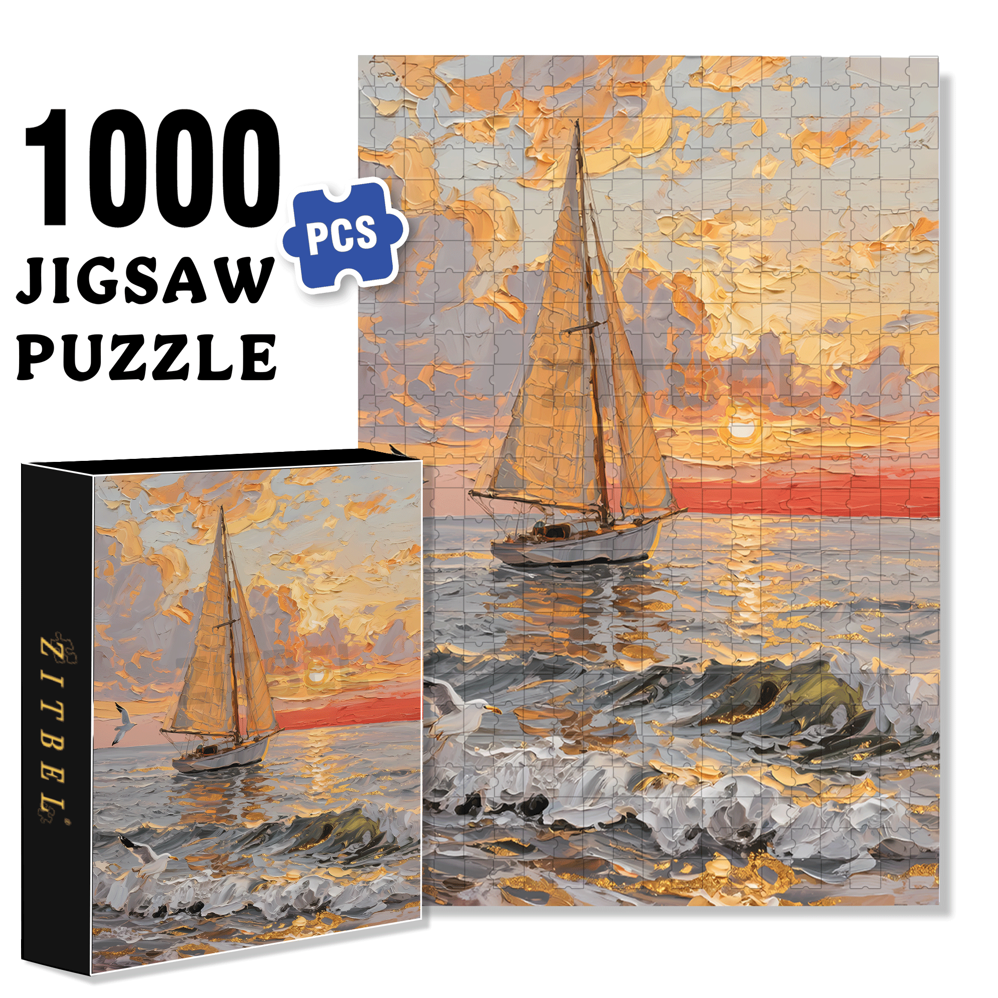 Sailing Adventure 500pcs/1000pcs Jigsaw Puzzle, Scratch-Resistant, Interactive Family Game & Brain-Boosting DIY Decor, Perfect for Halloween, Christmas & New Year Gifts, Family Puzzle Game