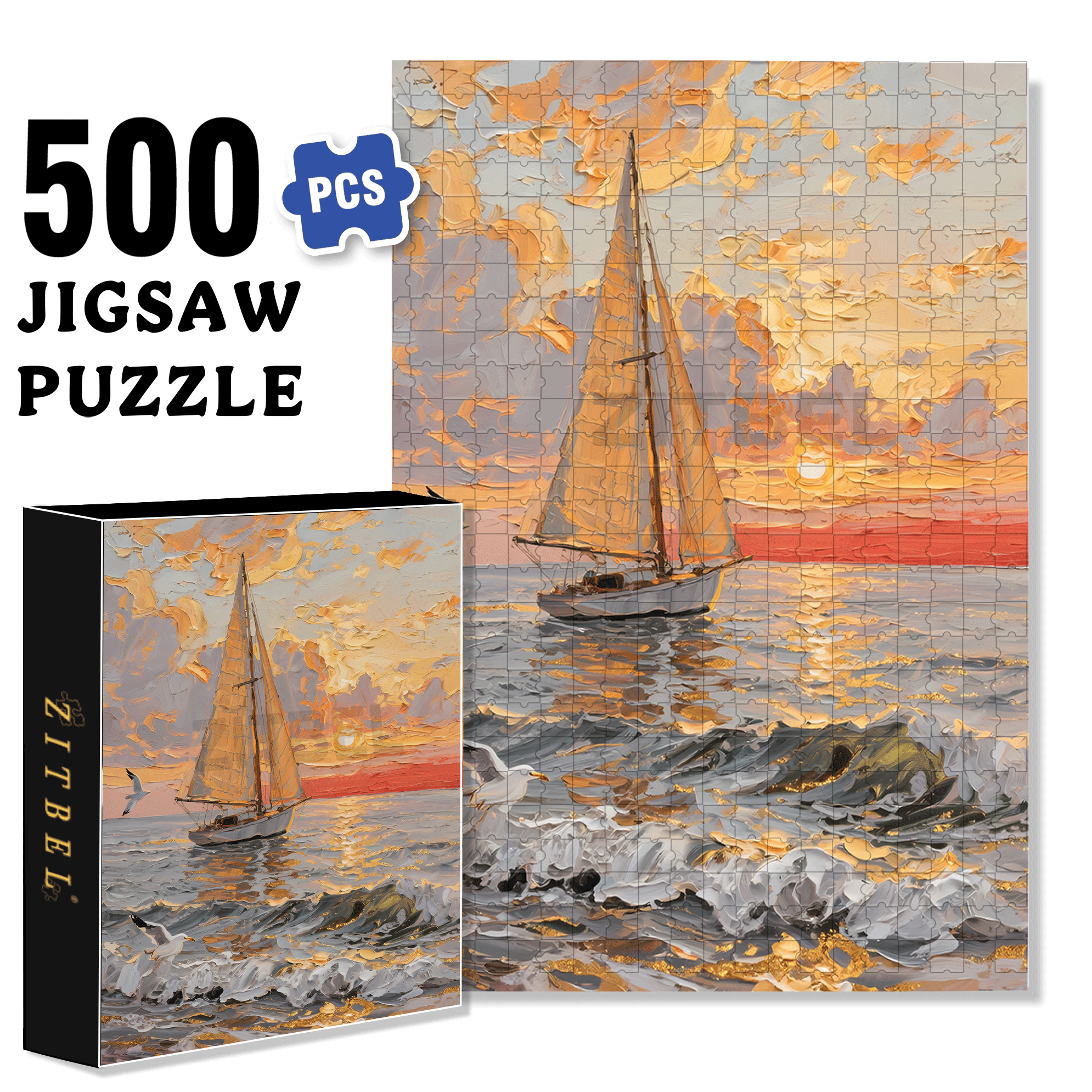 Sailing Adventure 500pcs/1000pcs Jigsaw Puzzle, Scratch-Resistant, Interactive Family Game & Brain-Boosting DIY Decor, Perfect for Halloween, Christmas & New Year Gifts, Family Puzzle Game