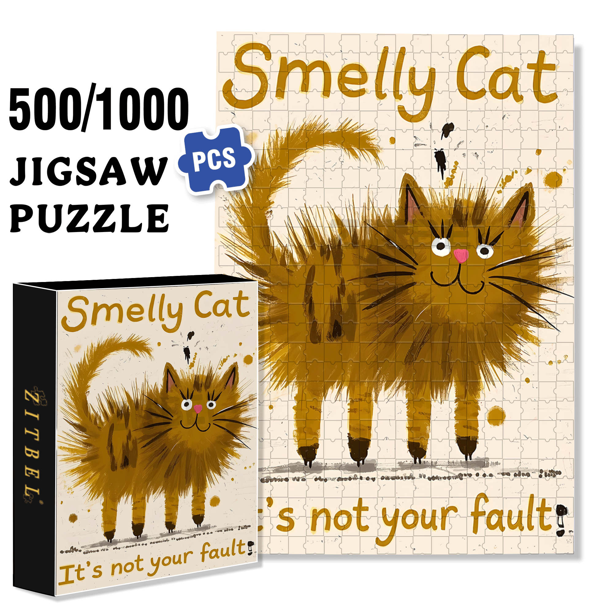 Smelly Cat 500pcs/1000pcs Jigsaw Puzzle, Scratch-Resistant, Interactive Family Game & Brain-Boosting DIY Decor, Perfect for Halloween, Christmas & New Year Gifts, Family Puzzle Game