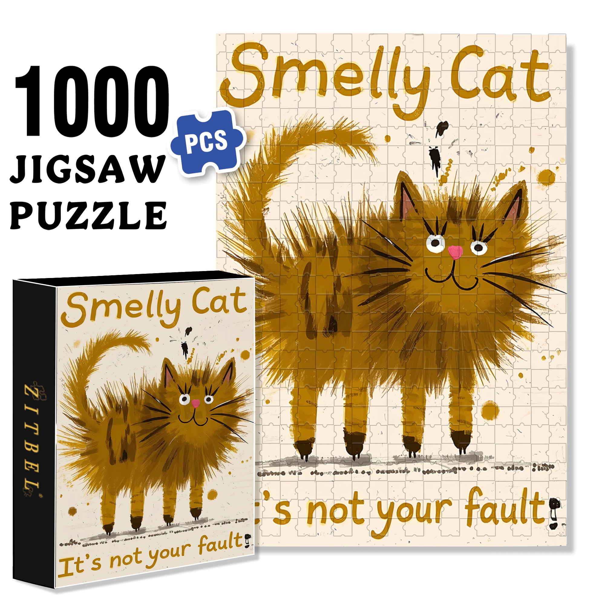 Smelly Cat 500pcs/1000pcs Jigsaw Puzzle, Scratch-Resistant, Interactive Family Game & Brain-Boosting DIY Decor, Perfect for Halloween, Christmas & New Year Gifts, Family Puzzle Game