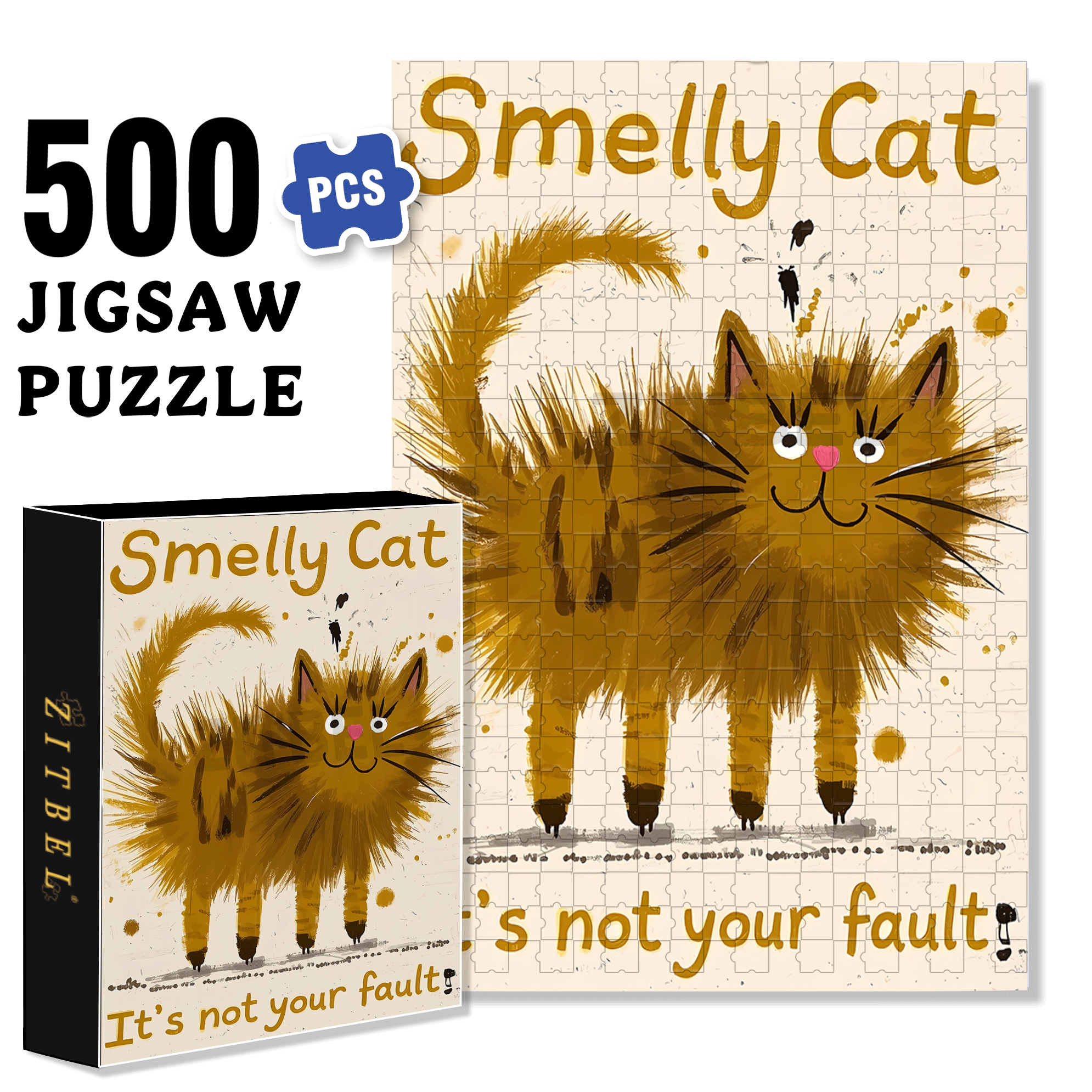 Smelly Cat 500pcs/1000pcs Jigsaw Puzzle, Scratch-Resistant, Interactive Family Game & Brain-Boosting DIY Decor, Perfect for Halloween, Christmas & New Year Gifts, Family Puzzle Game