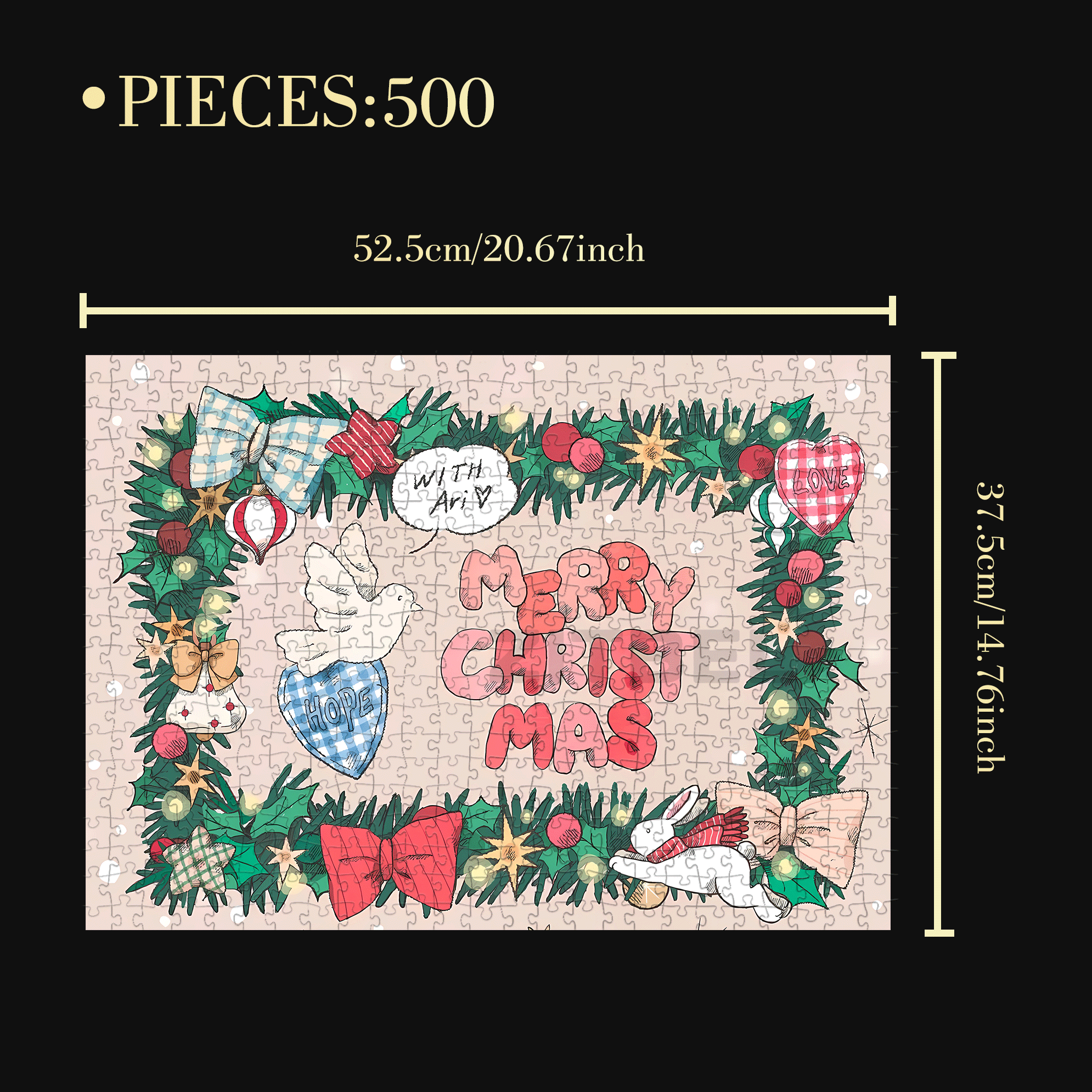 Love & Hope 500pcs/1000pcs Jigsaw Puzzle, Scratch-Resistant, Interactive Family Game & Brain-Boosting DIY Decor, Perfect for Halloween, Christmas & New Year Gifts, Family Puzzle Game