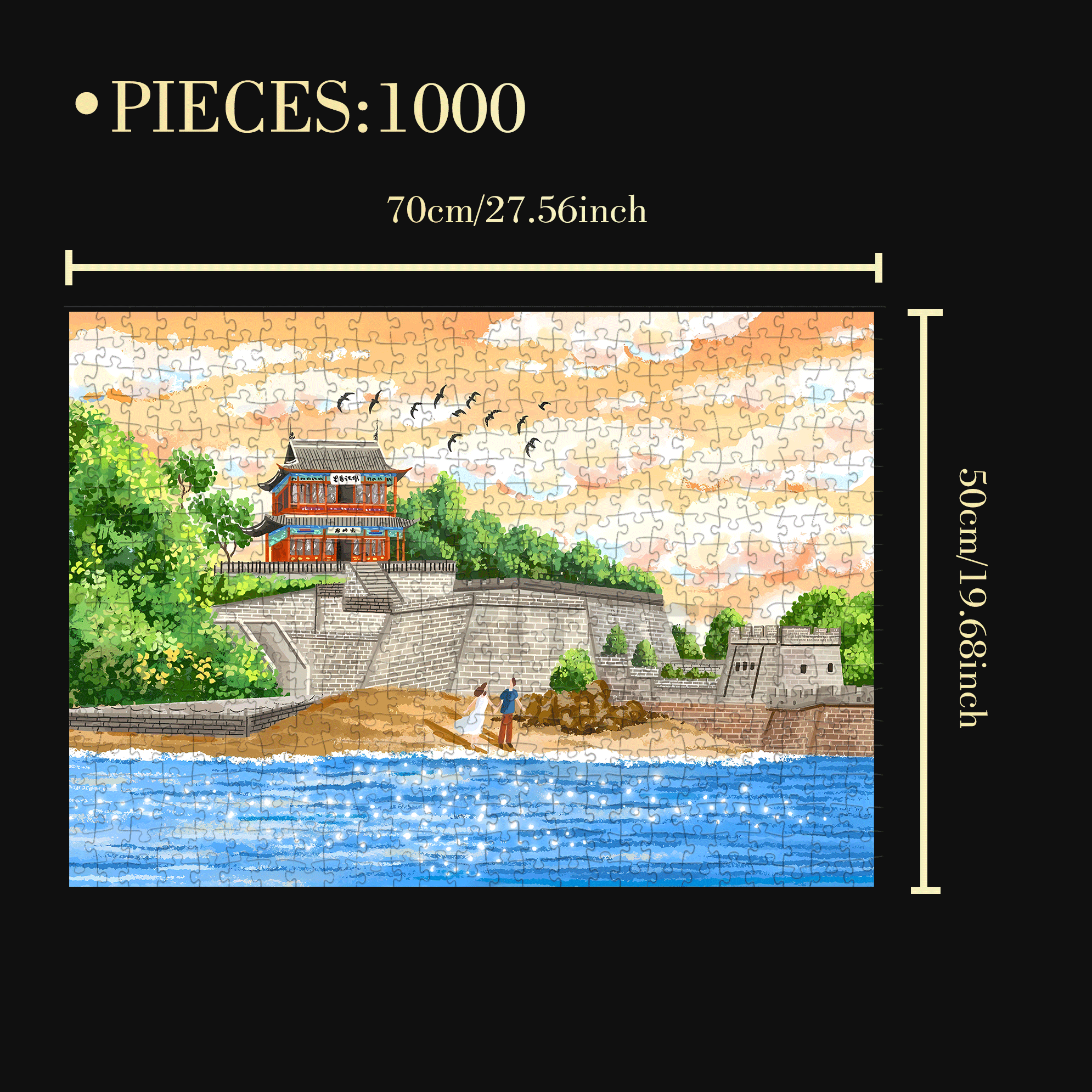 Qinhuangdao, Hebei 3 500pcs/1000pcs Jigsaw Puzzle, Scratch-Resistant, Interactive Family Game & Brain-Boosting DIY Decor, Perfect for Halloween, Christmas & New Year Gifts, Family Puzzle Game