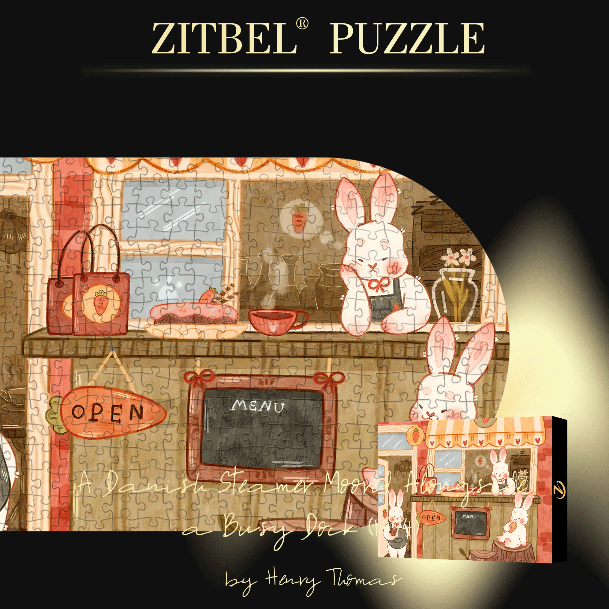 Rabbit Cafe 500pcs/1000pcs Jigsaw Puzzle, Scratch-Resistant, Interactive Family Game & Brain-Boosting DIY Decor, Perfect for Halloween, Christmas & New Year Gifts, Family Puzzle Game