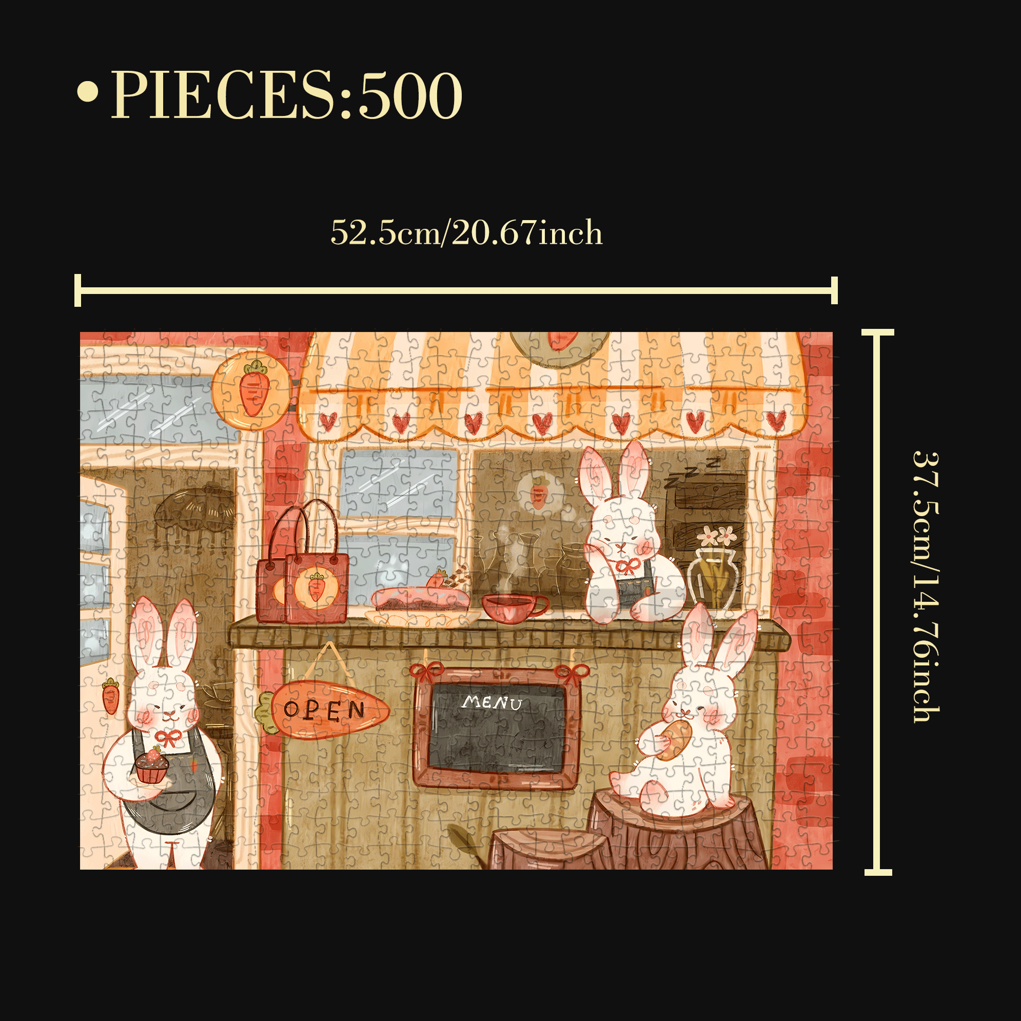 Rabbit Cafe 500pcs/1000pcs Jigsaw Puzzle, Scratch-Resistant, Interactive Family Game & Brain-Boosting DIY Decor, Perfect for Halloween, Christmas & New Year Gifts, Family Puzzle Game