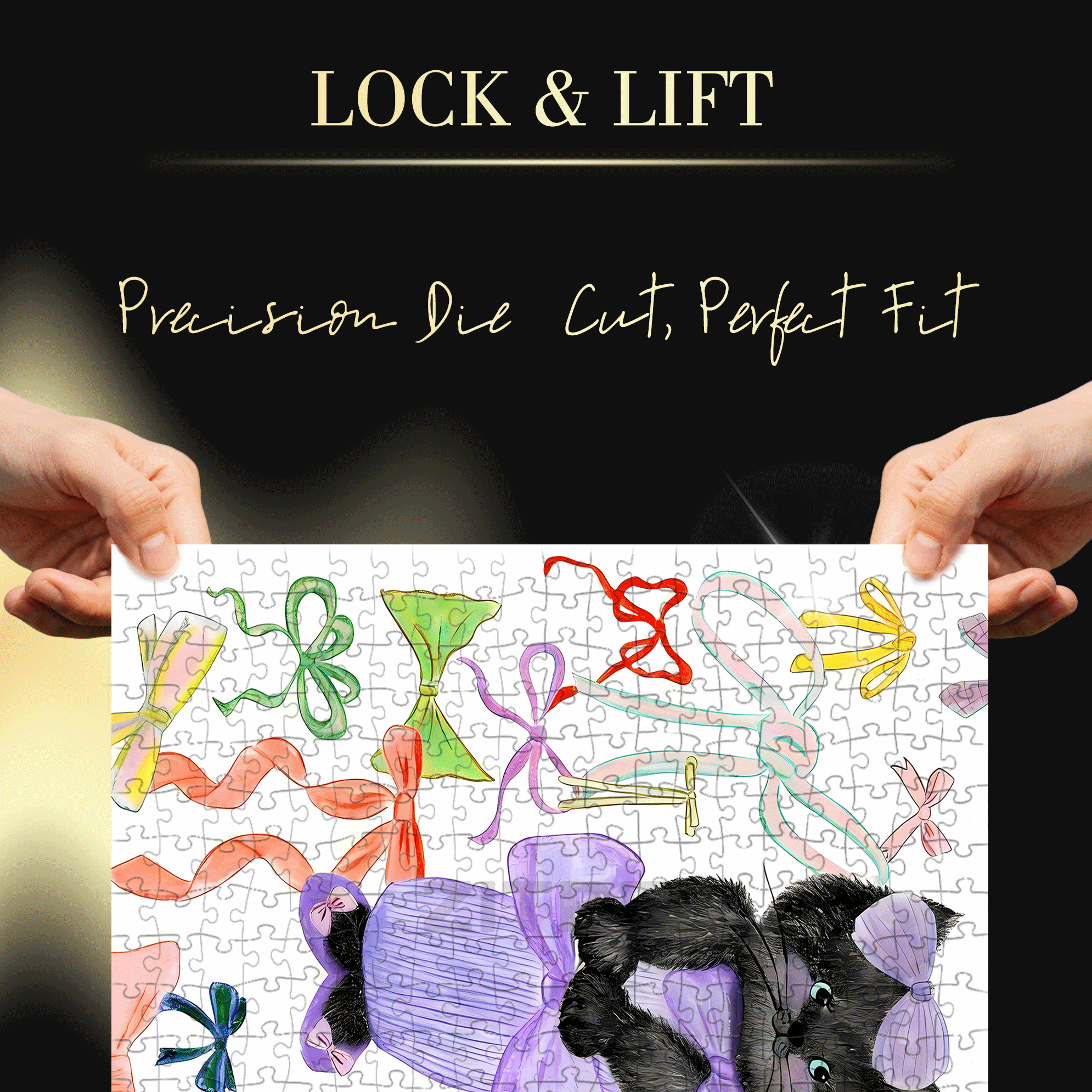 Ribbon and Kitten 500pcs/1000pcs Jigsaw Puzzle, Scratch-Resistant, Interactive Family Game & Brain-Boosting DIY Decor, Perfect for Halloween, Christmas & New Year Gifts, Family Puzzle Game
