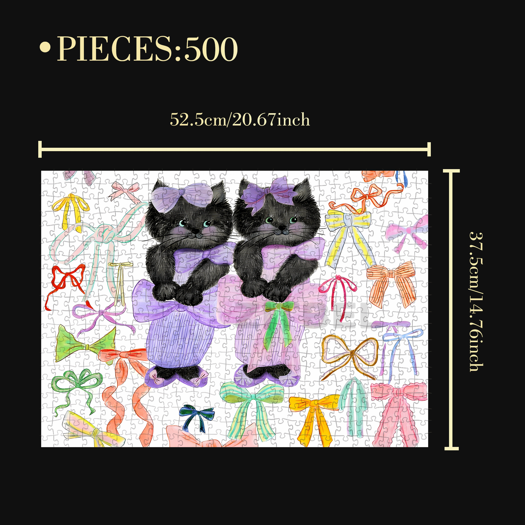 Ribbon and Kitten 500pcs/1000pcs Jigsaw Puzzle, Scratch-Resistant, Interactive Family Game & Brain-Boosting DIY Decor, Perfect for Halloween, Christmas & New Year Gifts, Family Puzzle Game