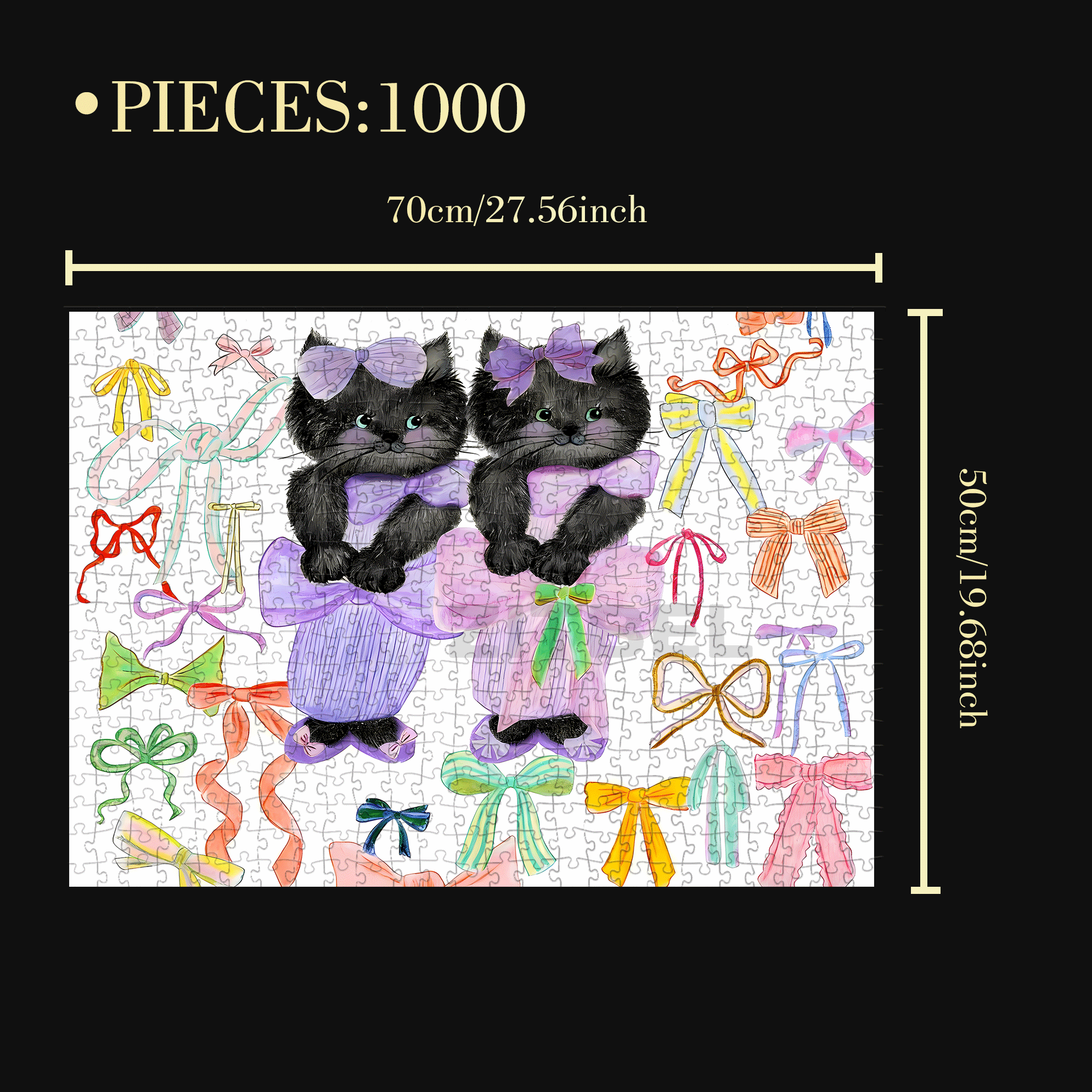 Ribbon and Kitten 500pcs/1000pcs Jigsaw Puzzle, Scratch-Resistant, Interactive Family Game & Brain-Boosting DIY Decor, Perfect for Halloween, Christmas & New Year Gifts, Family Puzzle Game