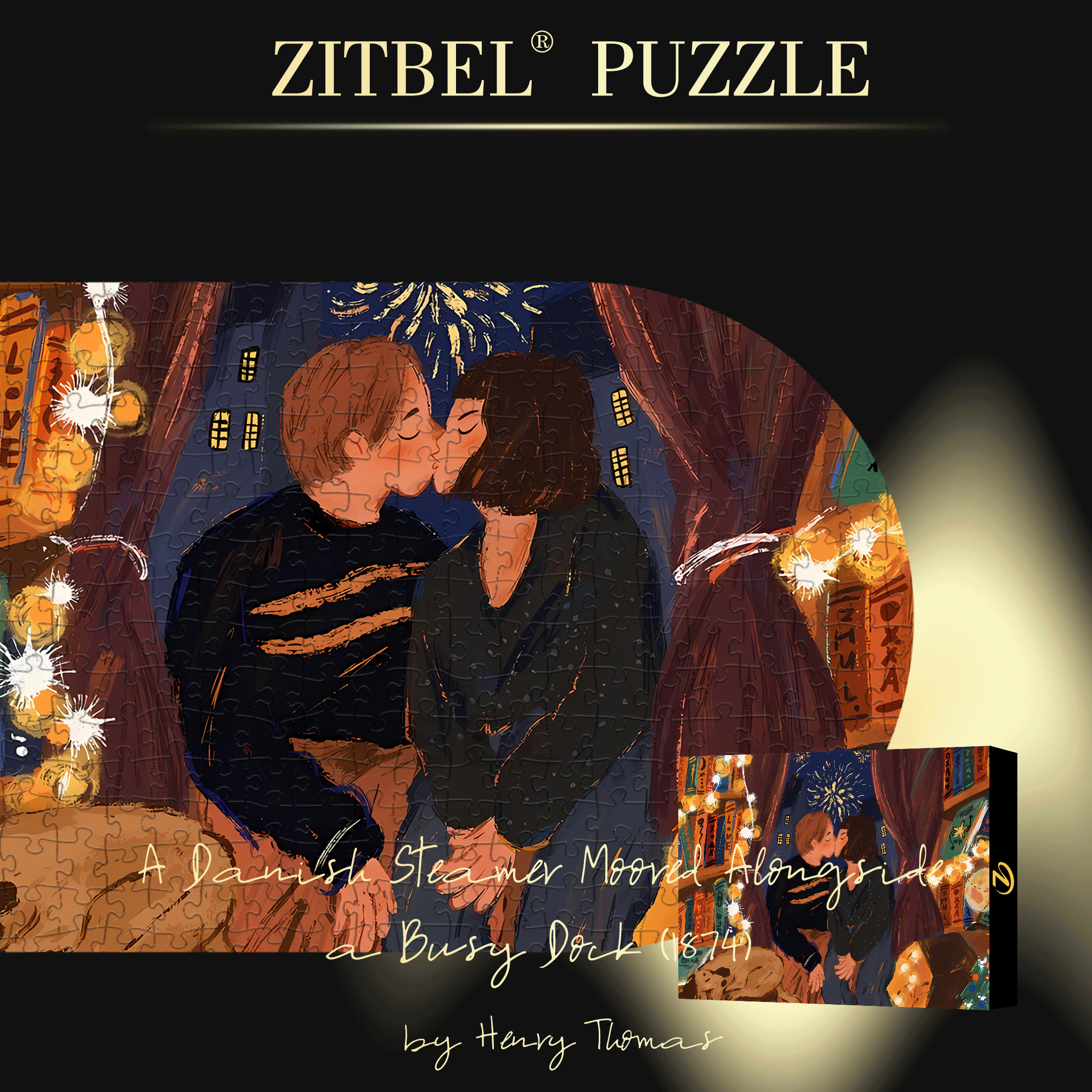 The First Kiss Of The New Year 500pcs/1000pcs Jigsaw Puzzle, Scratch-Resistant, Interactive Family Game & Brain-Boosting DIY Decor, Perfect for Halloween, Christmas & New Year Gifts, Family Puzzle Game