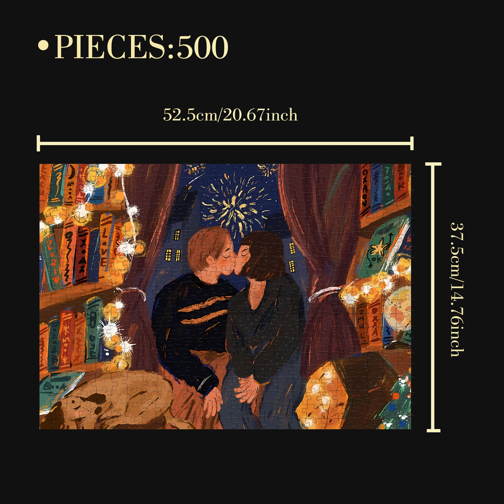 The First Kiss Of The New Year 500pcs/1000pcs Jigsaw Puzzle, Scratch-Resistant, Interactive Family Game & Brain-Boosting DIY Decor, Perfect for Halloween, Christmas & New Year Gifts, Family Puzzle Game