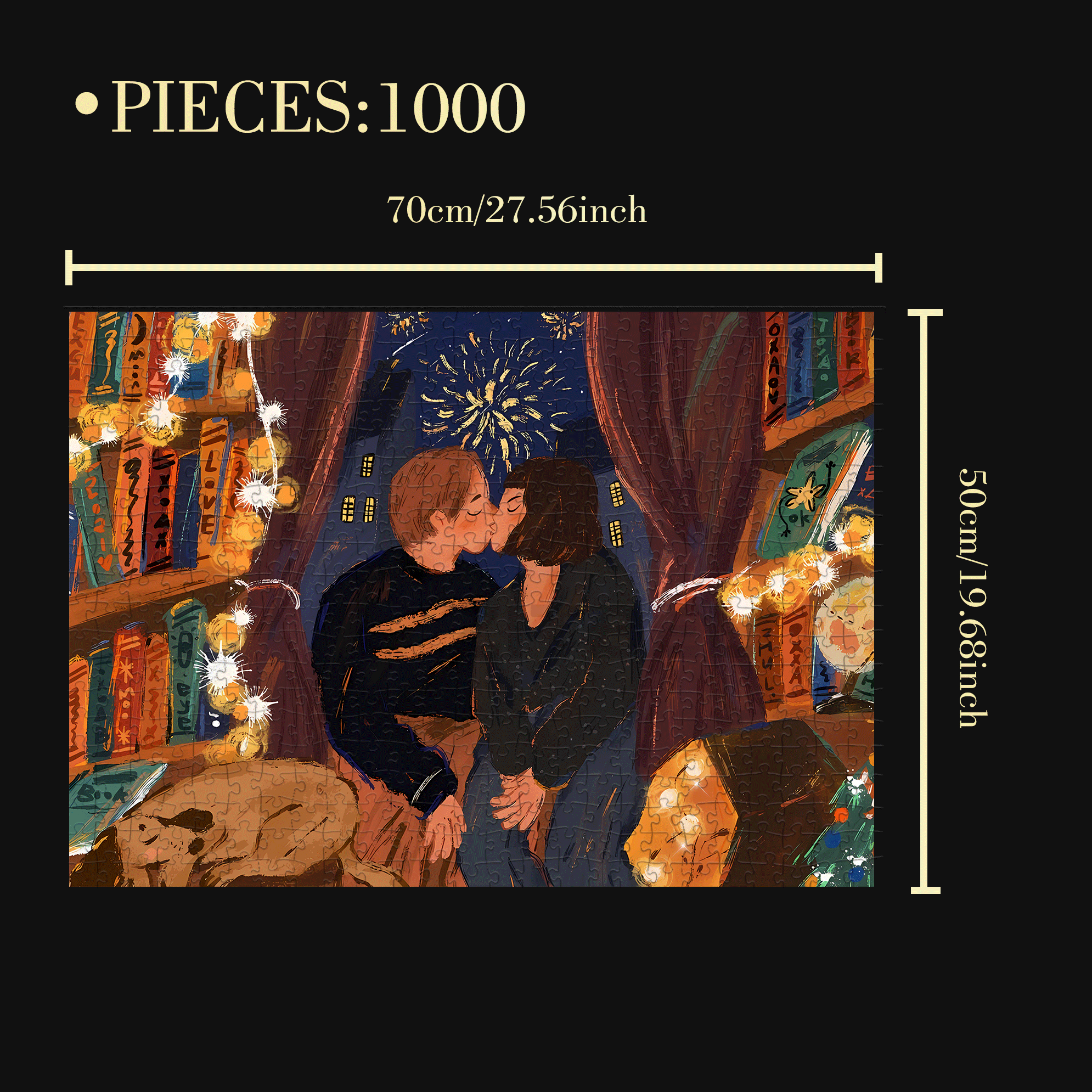 The First Kiss Of The New Year 500pcs/1000pcs Jigsaw Puzzle, Scratch-Resistant, Interactive Family Game & Brain-Boosting DIY Decor, Perfect for Halloween, Christmas & New Year Gifts, Family Puzzle Game
