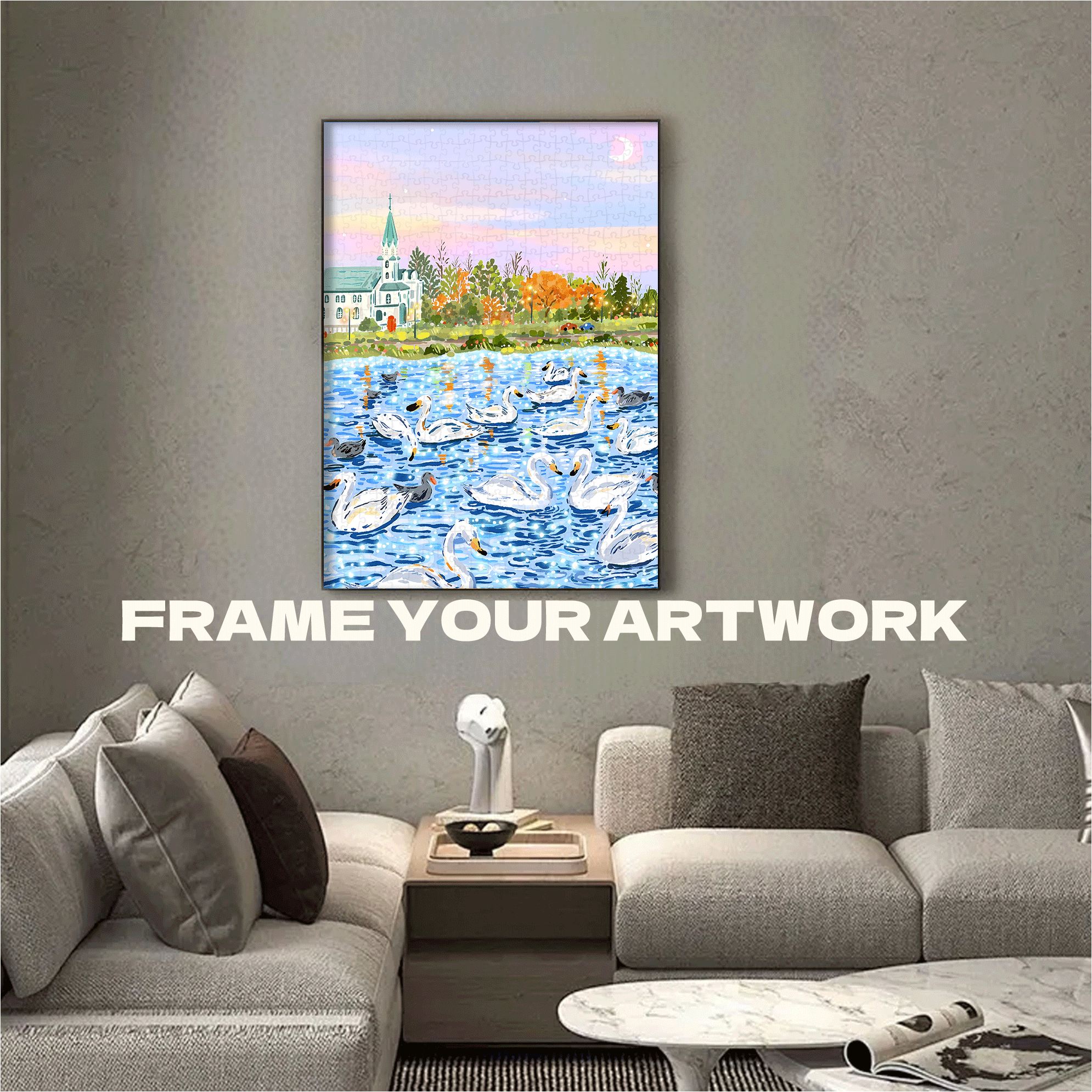 Iceland Swan Lake 500pcs/1000pcs Jigsaw Puzzle, Scratch-Resistant, Interactive Family Game & Brain-Boosting DIY Decor, Perfect for Halloween, Christmas & New Year Gifts, Family Puzzle Game