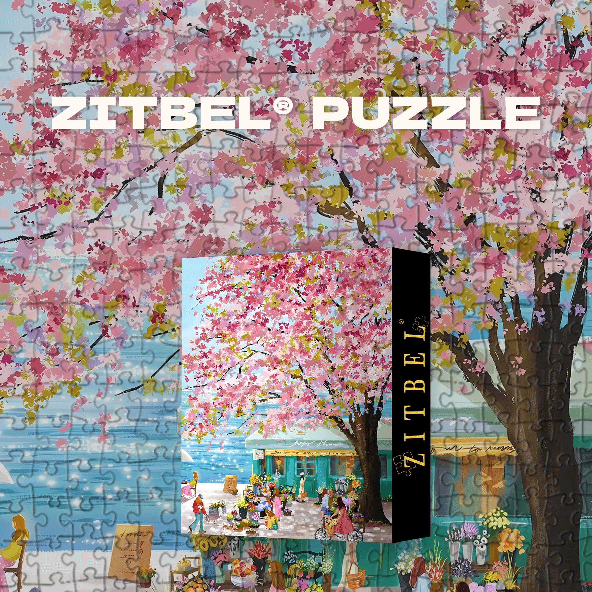 Pink Cherry Blossom Lane 2 500pcs/1000pcs Jigsaw Puzzle, Scratch-Resistant, Interactive Family Game & Brain-Boosting DIY Decor, Perfect for Halloween, Christmas & New Year Gifts, Family Puzzle Game