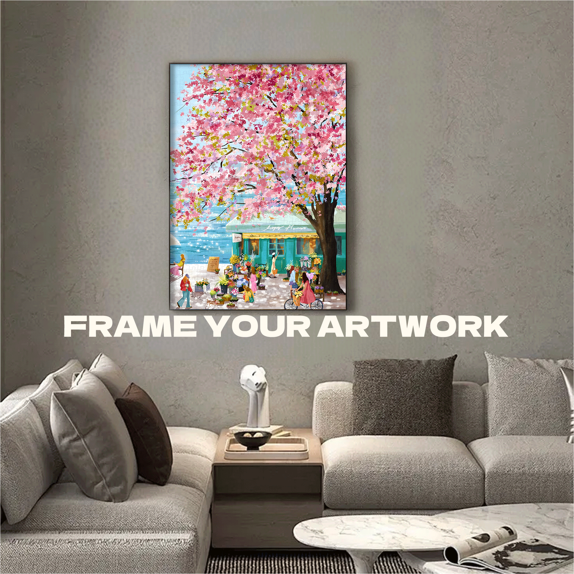 Pink Cherry Blossom Lane 2 500pcs/1000pcs Jigsaw Puzzle, Scratch-Resistant, Interactive Family Game & Brain-Boosting DIY Decor, Perfect for Halloween, Christmas & New Year Gifts, Family Puzzle Game