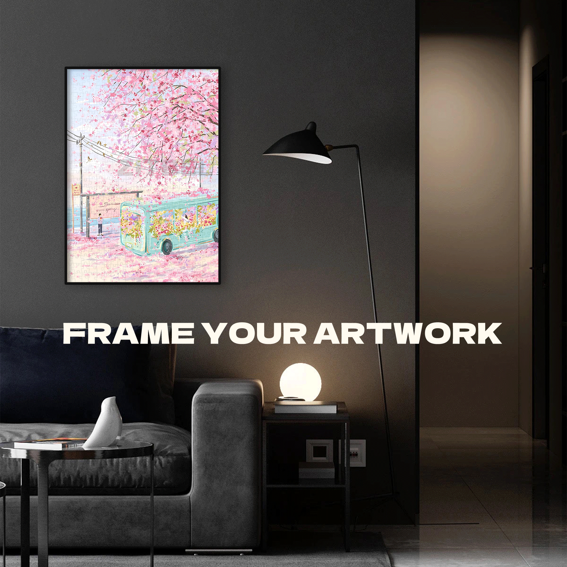 Pink Cherry Blossom Lane 500pcs/1000pcs Jigsaw Puzzle, Scratch-Resistant, Interactive Family Game & Brain-Boosting DIY Decor, Perfect for Halloween, Christmas & New Year Gifts, Family Puzzle Game