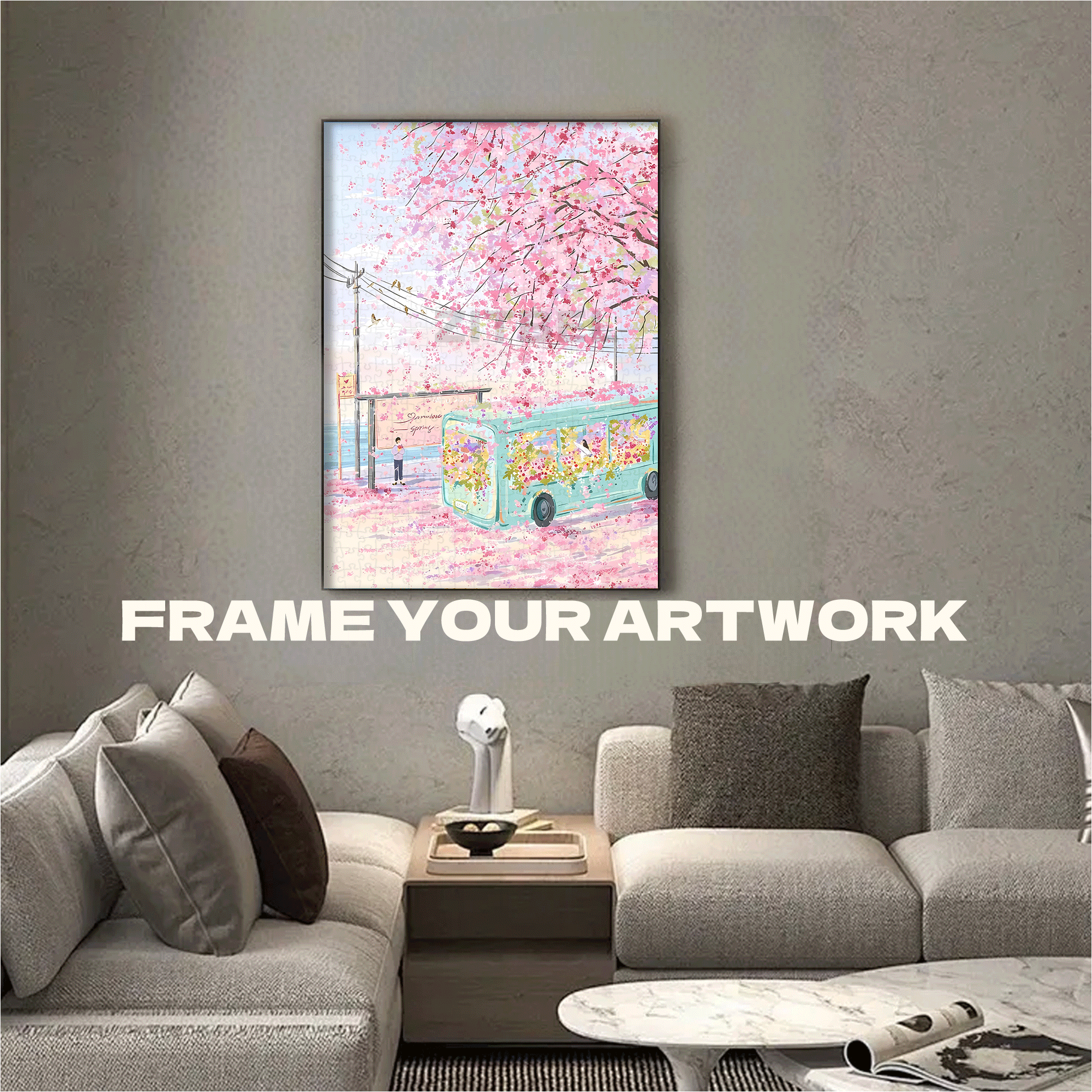 Pink Cherry Blossom Lane 500pcs/1000pcs Jigsaw Puzzle, Scratch-Resistant, Interactive Family Game & Brain-Boosting DIY Decor, Perfect for Halloween, Christmas & New Year Gifts, Family Puzzle Game