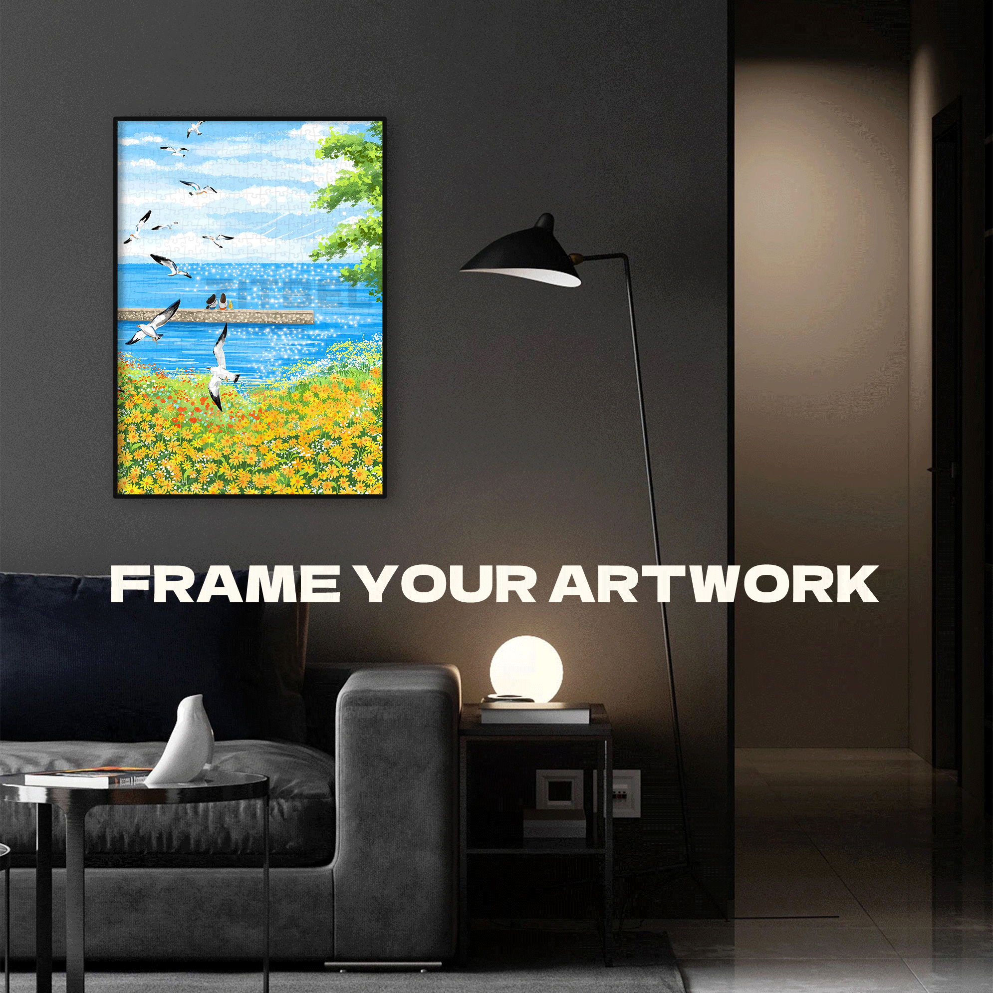 Quietly Watching The Sea 500pcs/1000pcs Jigsaw Puzzle, Scratch-Resistant, Interactive Family Game & Brain-Boosting DIY Decor, Perfect for Halloween, Christmas & New Year Gifts, Family Puzzle Game