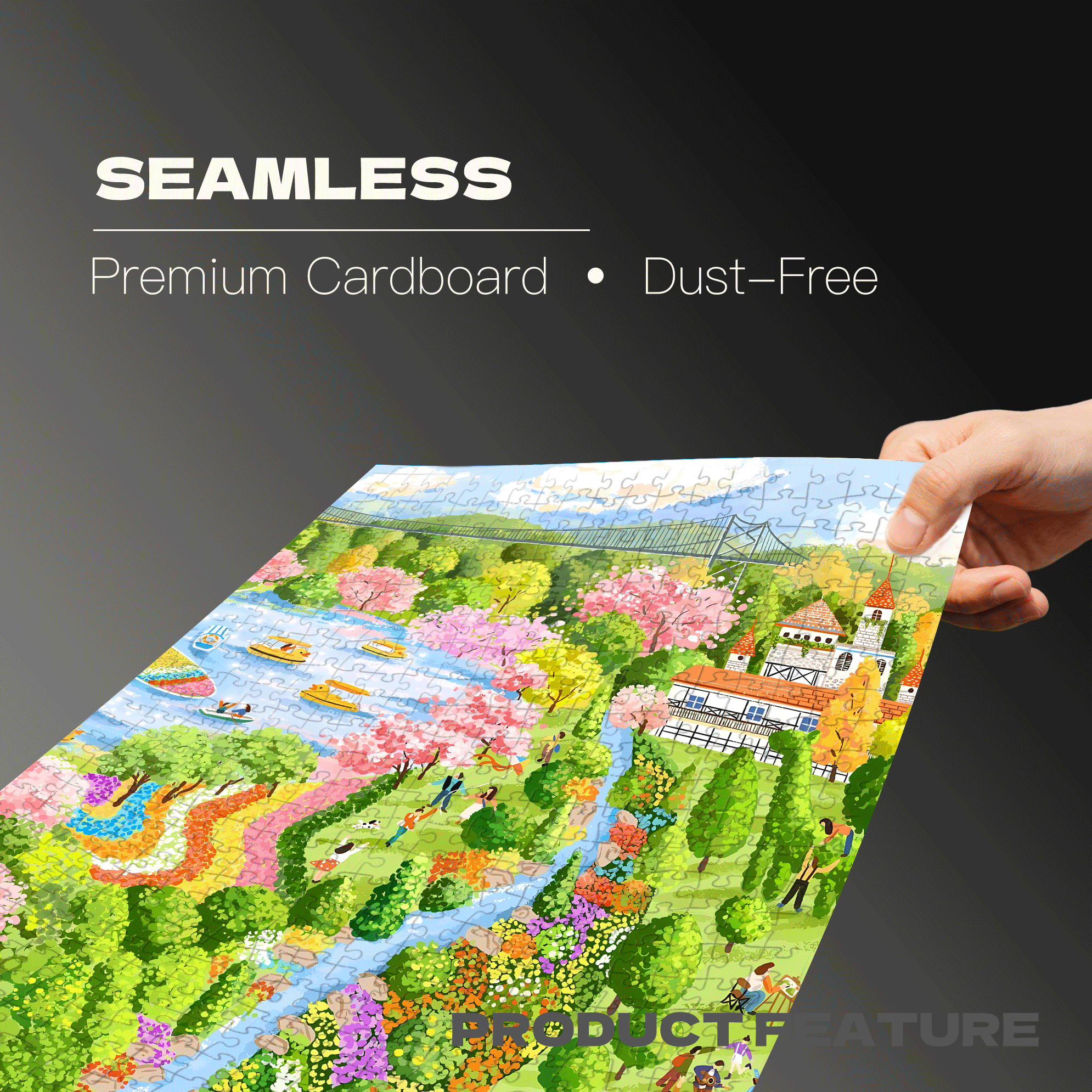 Spring River Embankment Park 500pcs/1000pcs Jigsaw Puzzle, Scratch-Resistant, Interactive Family Game & Brain-Boosting DIY Decor, Perfect for Halloween, Christmas & New Year Gifts, Family Puzzle Game