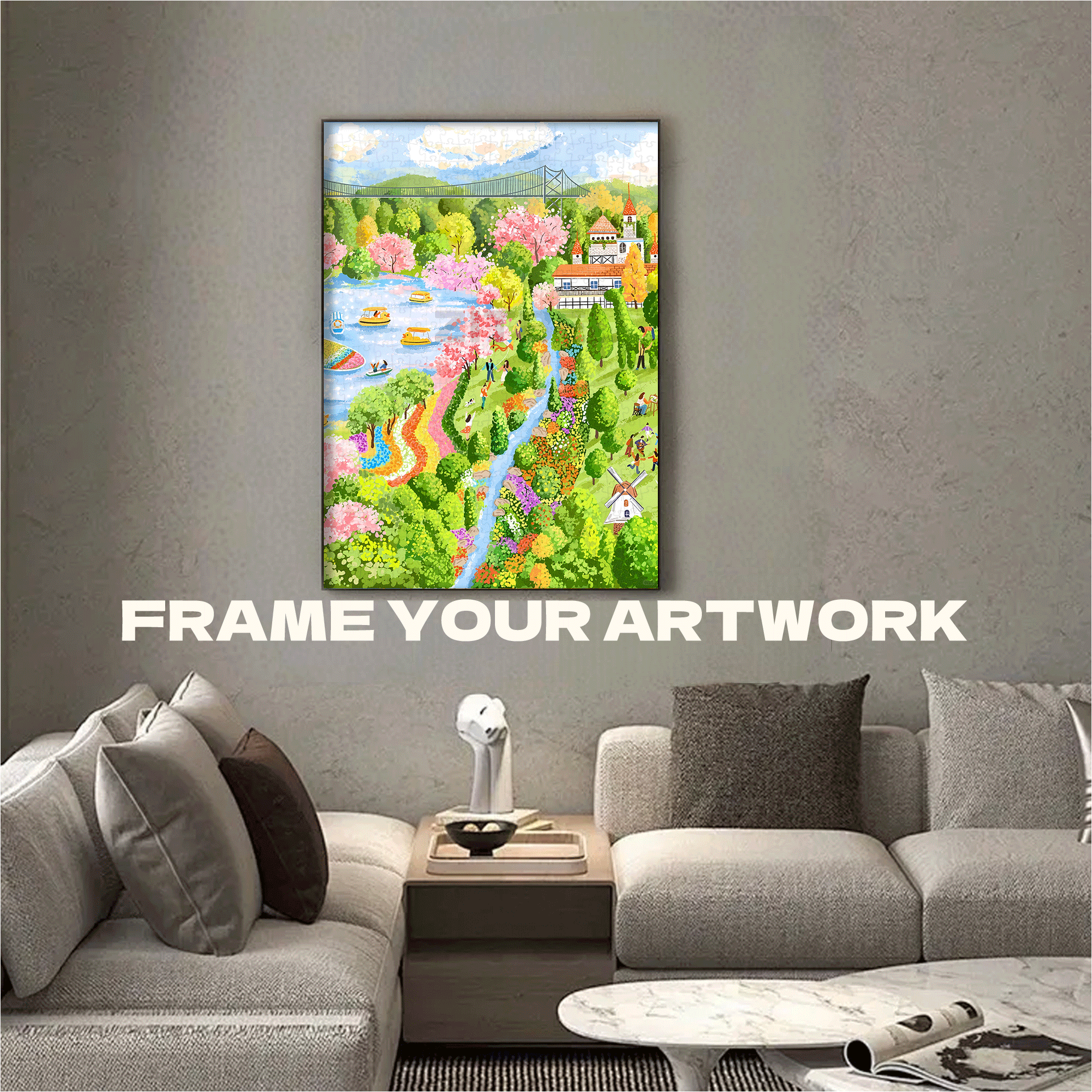 Spring River Embankment Park 500pcs/1000pcs Jigsaw Puzzle, Scratch-Resistant, Interactive Family Game & Brain-Boosting DIY Decor, Perfect for Halloween, Christmas & New Year Gifts, Family Puzzle Game