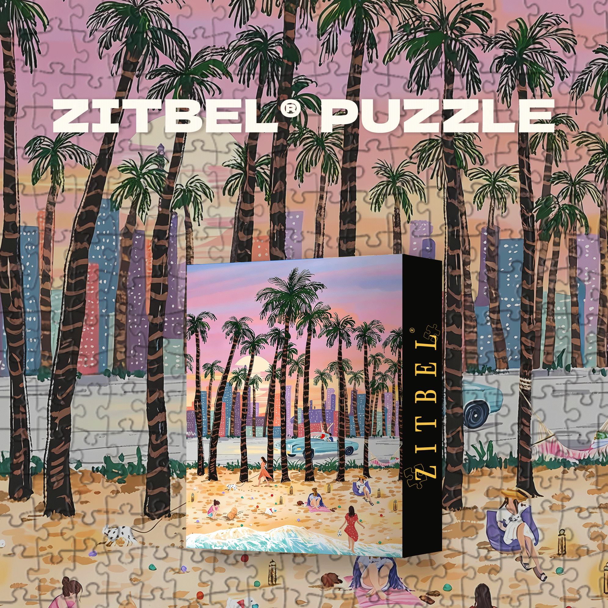 Sunset Over Palm Beach 500pcs/1000pcs Jigsaw Puzzle, Scratch-Resistant, Interactive Family Game & Brain-Boosting DIY Decor, Perfect for Halloween, Christmas & New Year Gifts, Family Puzzle Game