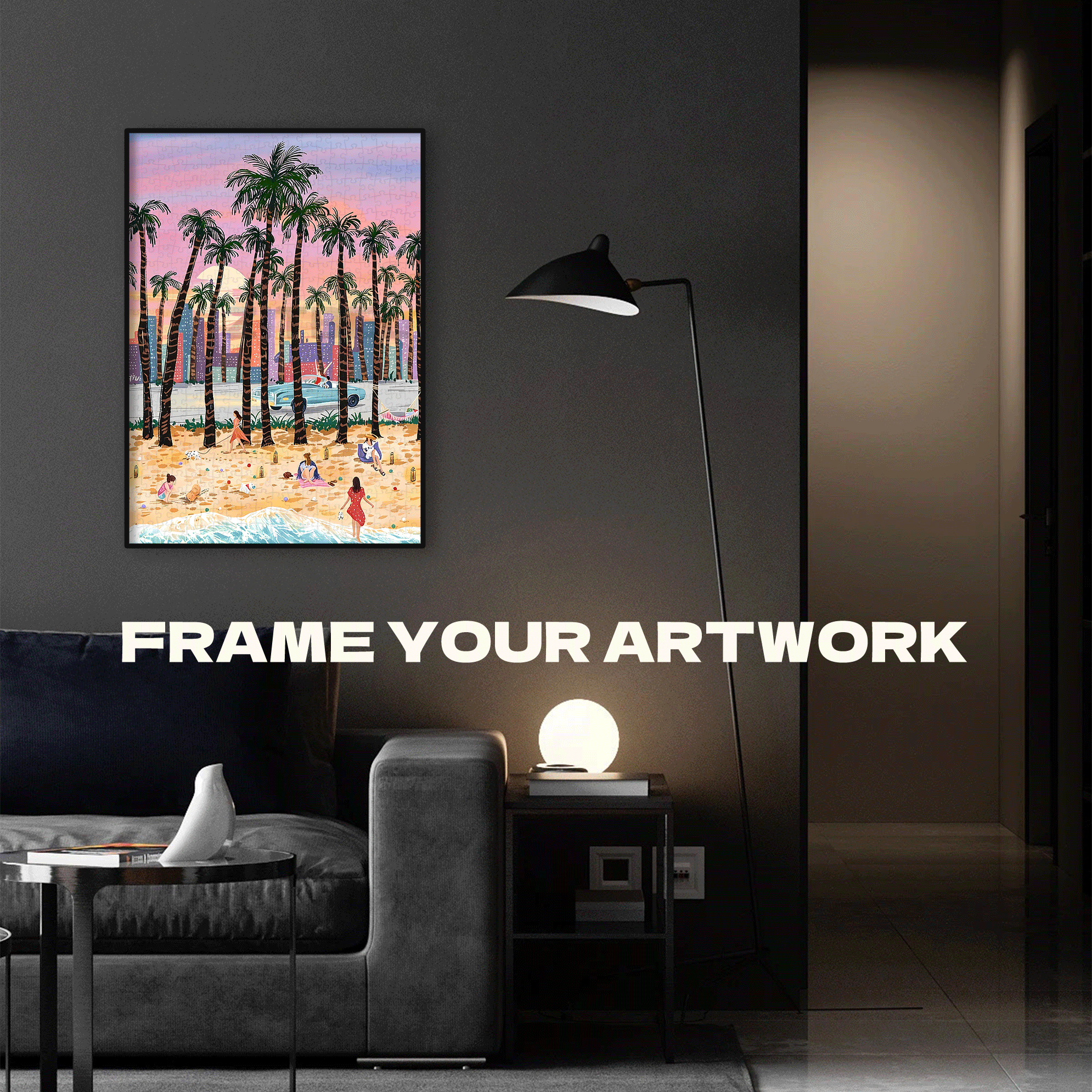Sunset Over Palm Beach 500pcs/1000pcs Jigsaw Puzzle, Scratch-Resistant, Interactive Family Game & Brain-Boosting DIY Decor, Perfect for Halloween, Christmas & New Year Gifts, Family Puzzle Game
