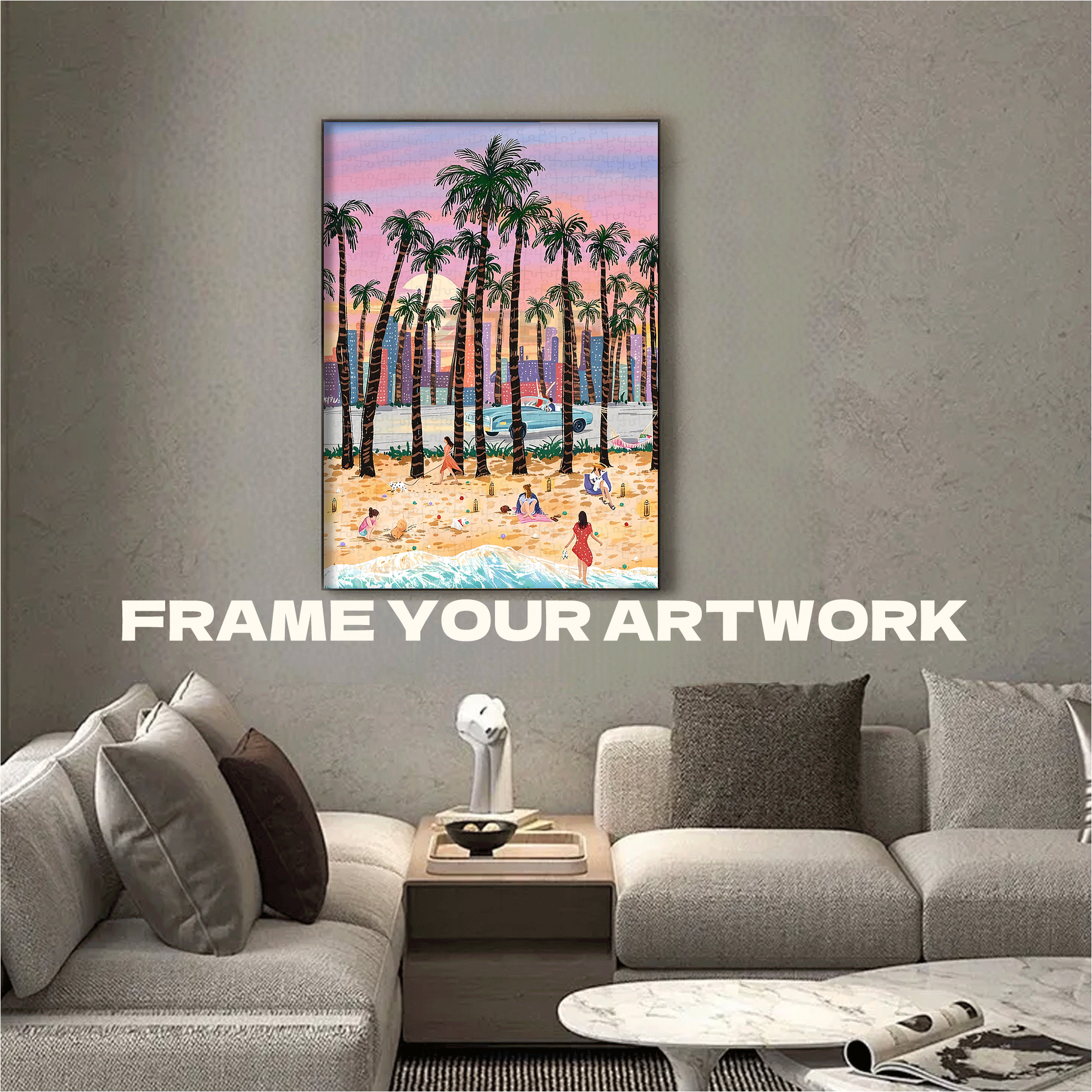 Sunset Over Palm Beach 500pcs/1000pcs Jigsaw Puzzle, Scratch-Resistant, Interactive Family Game & Brain-Boosting DIY Decor, Perfect for Halloween, Christmas & New Year Gifts, Family Puzzle Game