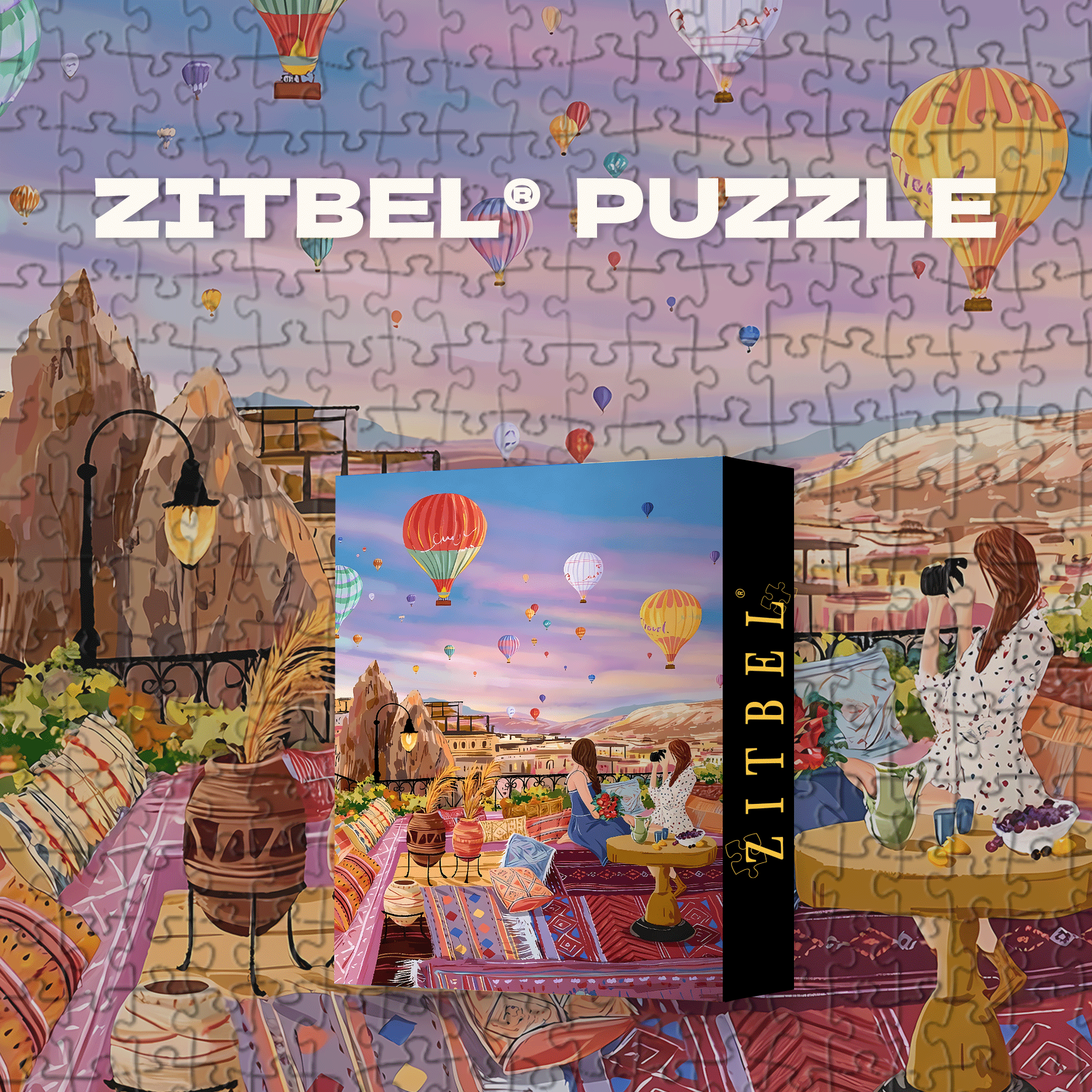 Terrace Under A Hot Air Balloon 500pcs/1000pcs Jigsaw Puzzle, Scratch-Resistant, Interactive Family Game & Brain-Boosting DIY Decor, Perfect for Halloween, Christmas & New Year Gifts, Family Puzzle Game