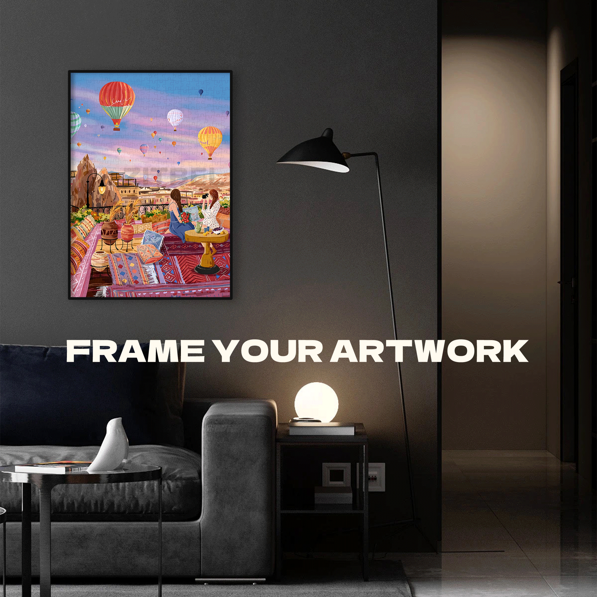 Terrace Under A Hot Air Balloon 500pcs/1000pcs Jigsaw Puzzle, Scratch-Resistant, Interactive Family Game & Brain-Boosting DIY Decor, Perfect for Halloween, Christmas & New Year Gifts, Family Puzzle Game