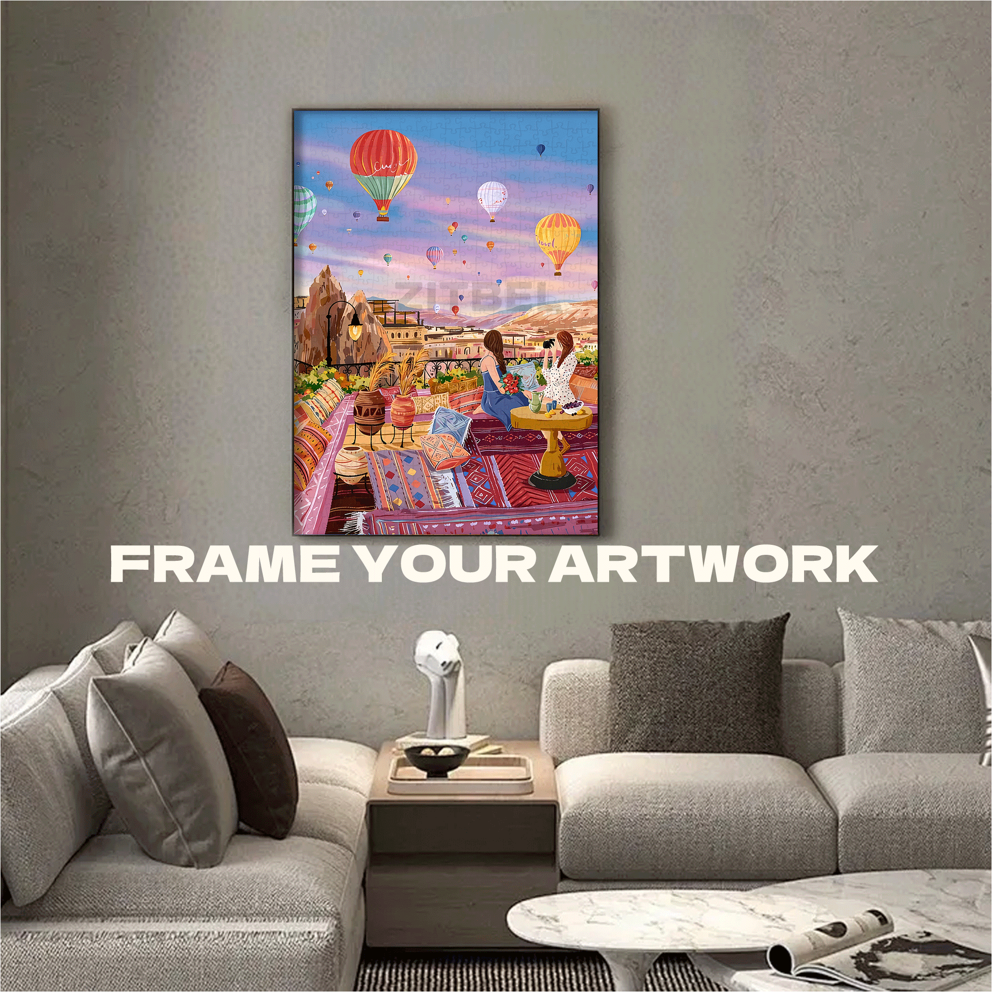 Terrace Under A Hot Air Balloon 500pcs/1000pcs Jigsaw Puzzle, Scratch-Resistant, Interactive Family Game & Brain-Boosting DIY Decor, Perfect for Halloween, Christmas & New Year Gifts, Family Puzzle Game