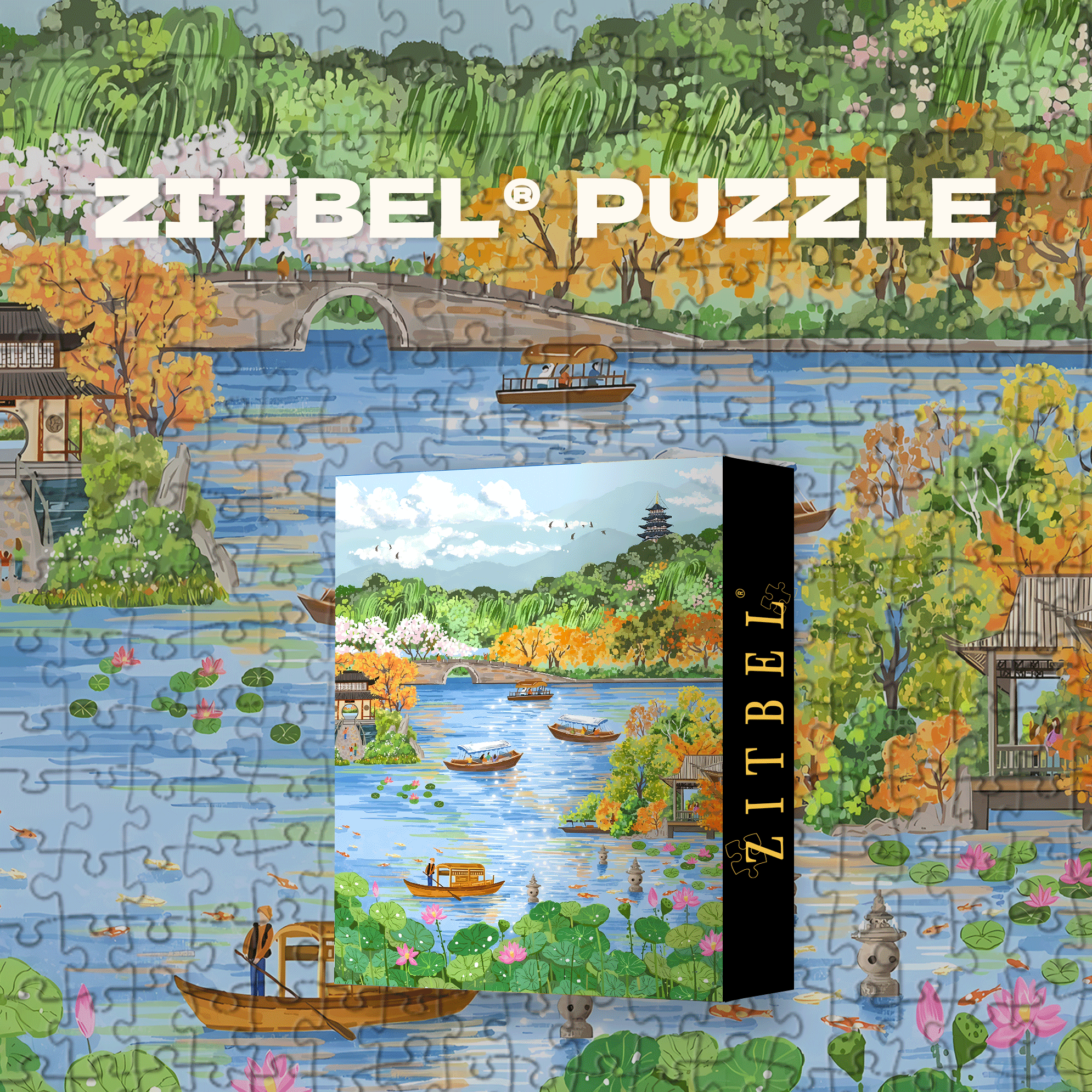 West Lake Boat Tours 500pcs/1000pcs Jigsaw Puzzle, Scratch-Resistant, Interactive Family Game & Brain-Boosting DIY Decor, Perfect for Halloween, Christmas & New Year Gifts, Family Puzzle Game