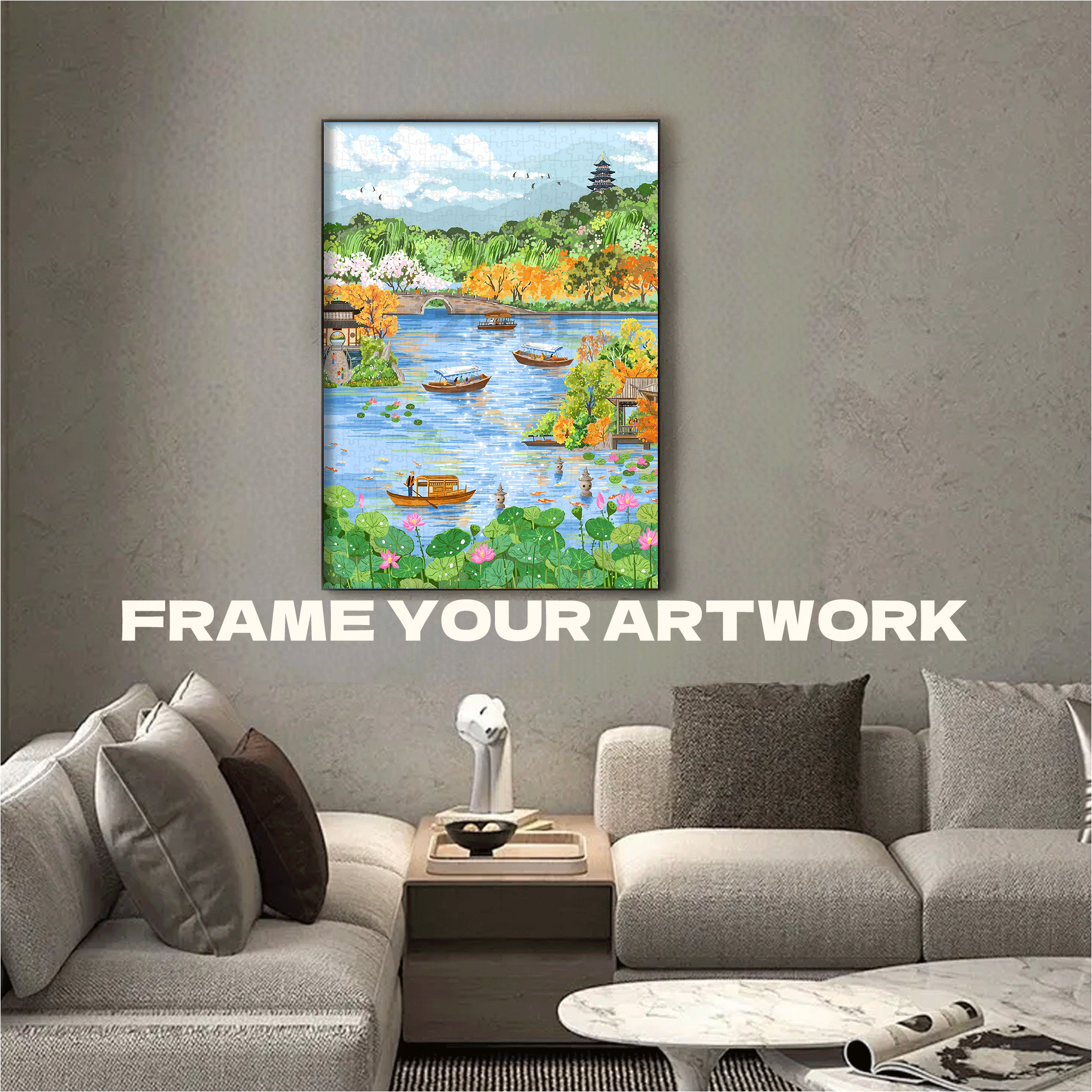 West Lake Boat Tours 500pcs/1000pcs Jigsaw Puzzle, Scratch-Resistant, Interactive Family Game & Brain-Boosting DIY Decor, Perfect for Halloween, Christmas & New Year Gifts, Family Puzzle Game