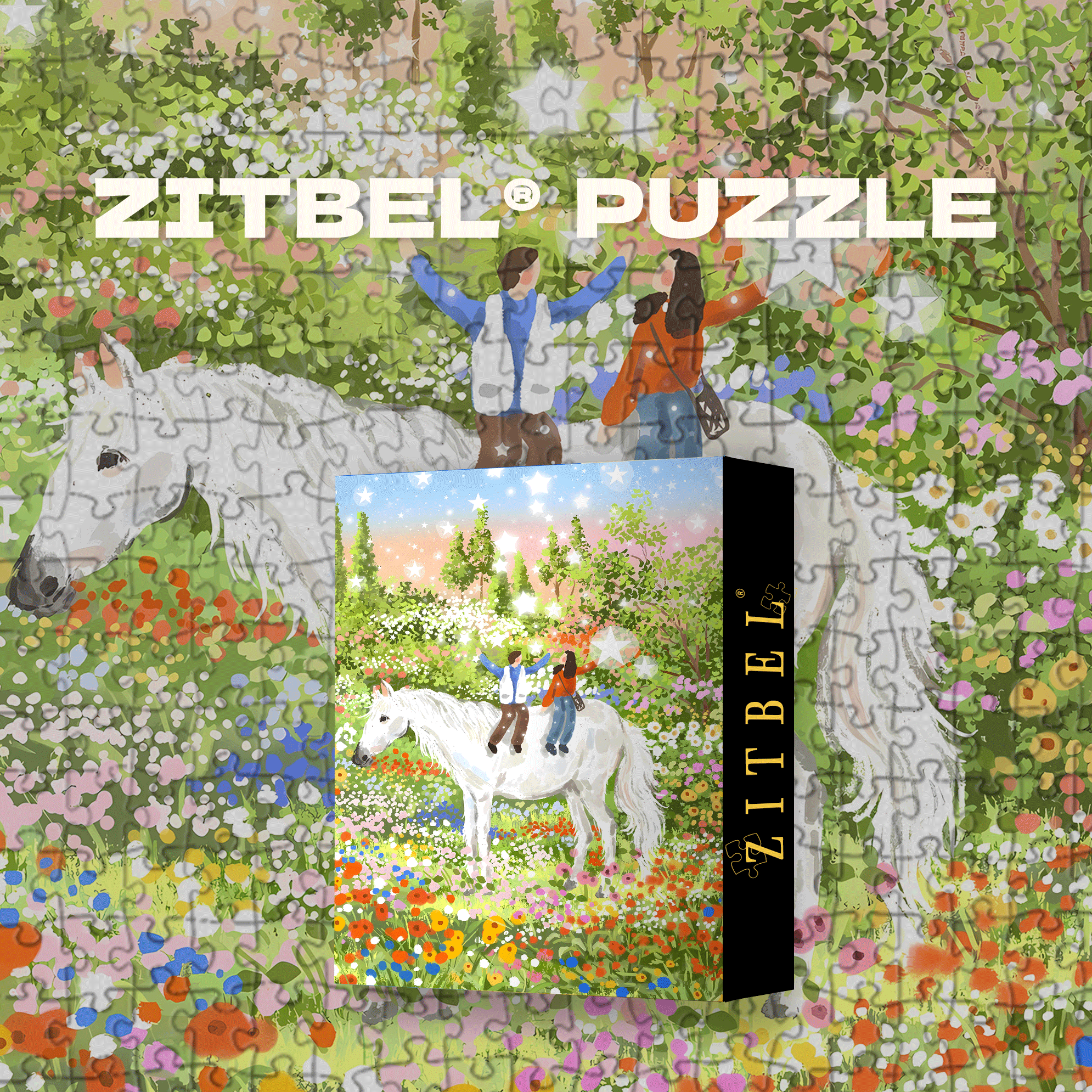 White Horse Treading On Flowers 500pcs/1000pcs Jigsaw Puzzle, Scratch-Resistant, Interactive Family Game & Brain-Boosting DIY Decor, Perfect for Halloween, Christmas & New Year Gifts, Family Puzzle Game