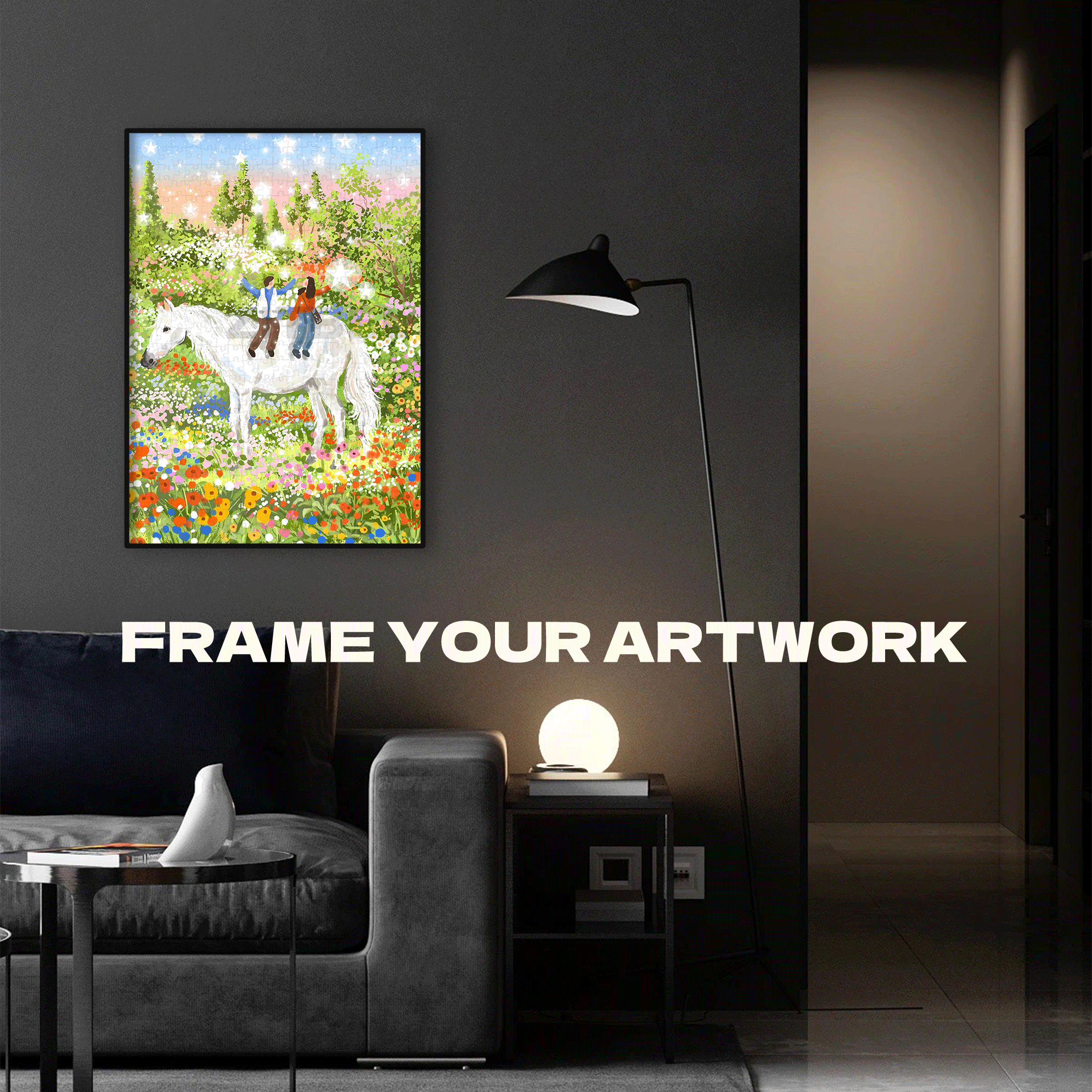 White Horse Treading On Flowers 500pcs/1000pcs Jigsaw Puzzle, Scratch-Resistant, Interactive Family Game & Brain-Boosting DIY Decor, Perfect for Halloween, Christmas & New Year Gifts, Family Puzzle Game