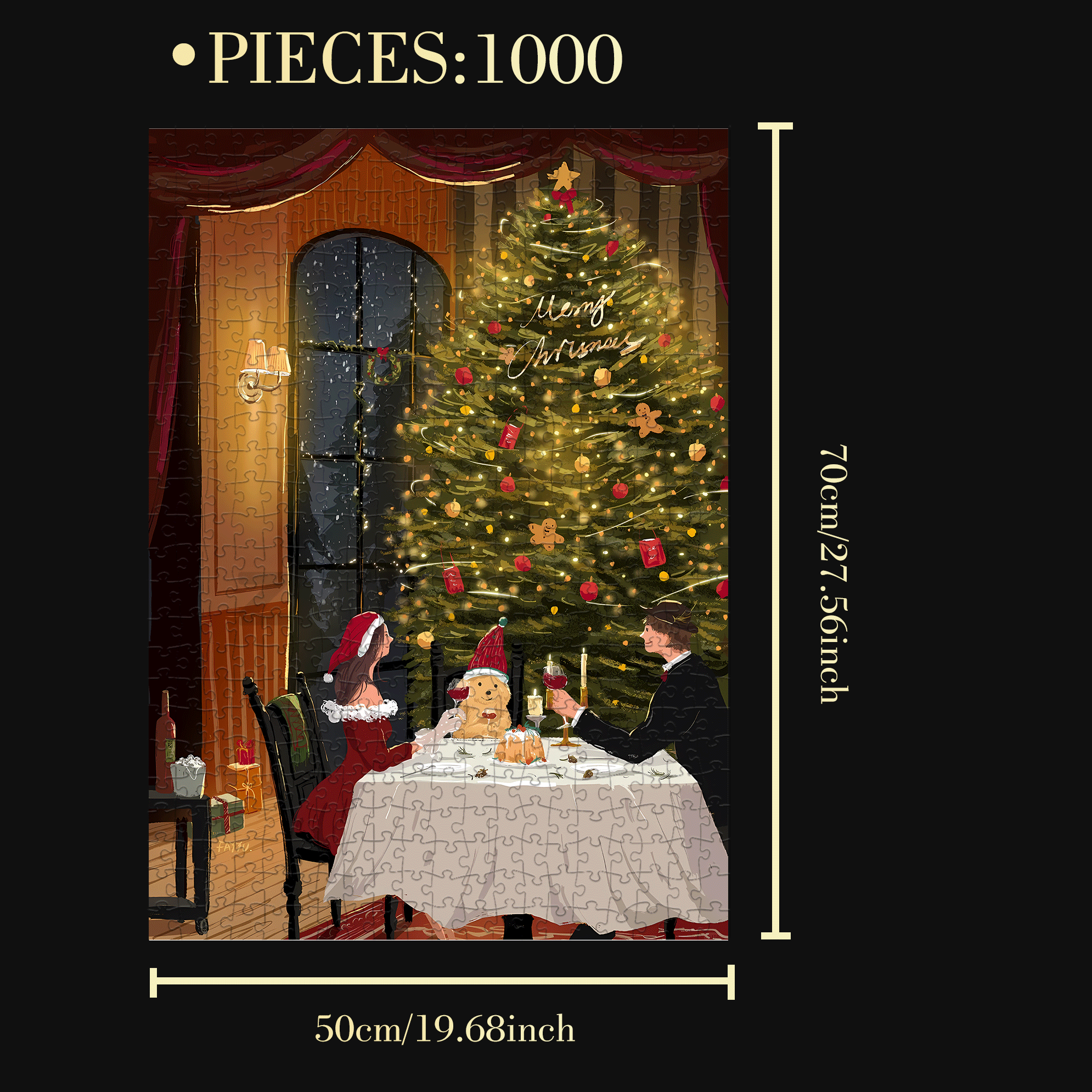A Romantic Date On Christmas Eve 500pcs/1000pcs Jigsaw Puzzle, Scratch-Resistant, Interactive Family Game & Brain-Boosting DIY Decor, Perfect for Halloween, Christmas & New Year Gifts, Family Puzzle Game