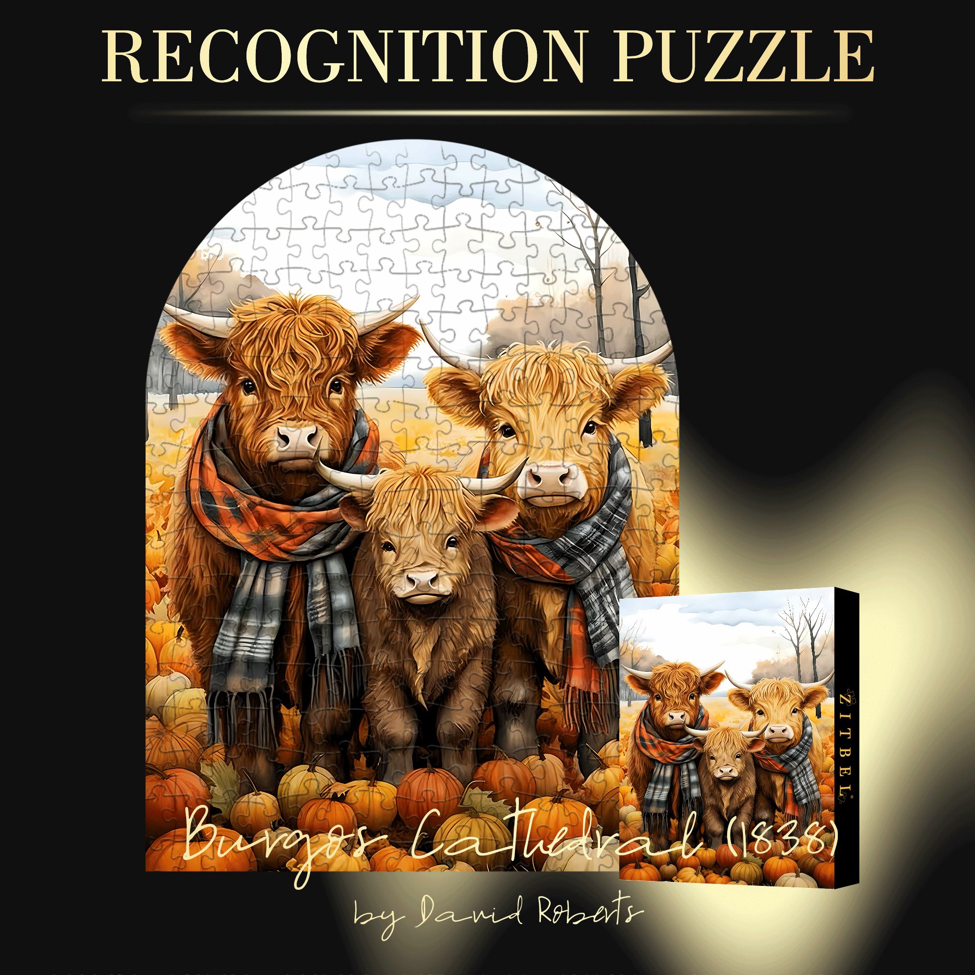 Highland Cattle 500pcs/1000pcs Jigsaw Puzzle, Scratch-Resistant, Interactive Family Game & Brain-Boosting DIY Decor, Perfect for Halloween, Christmas & New Year Gifts, Family Puzzle Game