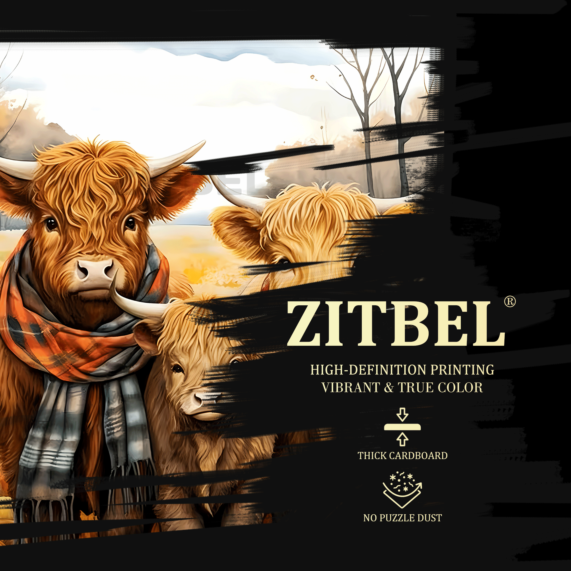 Highland Cattle 500pcs/1000pcs Jigsaw Puzzle, Scratch-Resistant, Interactive Family Game & Brain-Boosting DIY Decor, Perfect for Halloween, Christmas & New Year Gifts, Family Puzzle Game