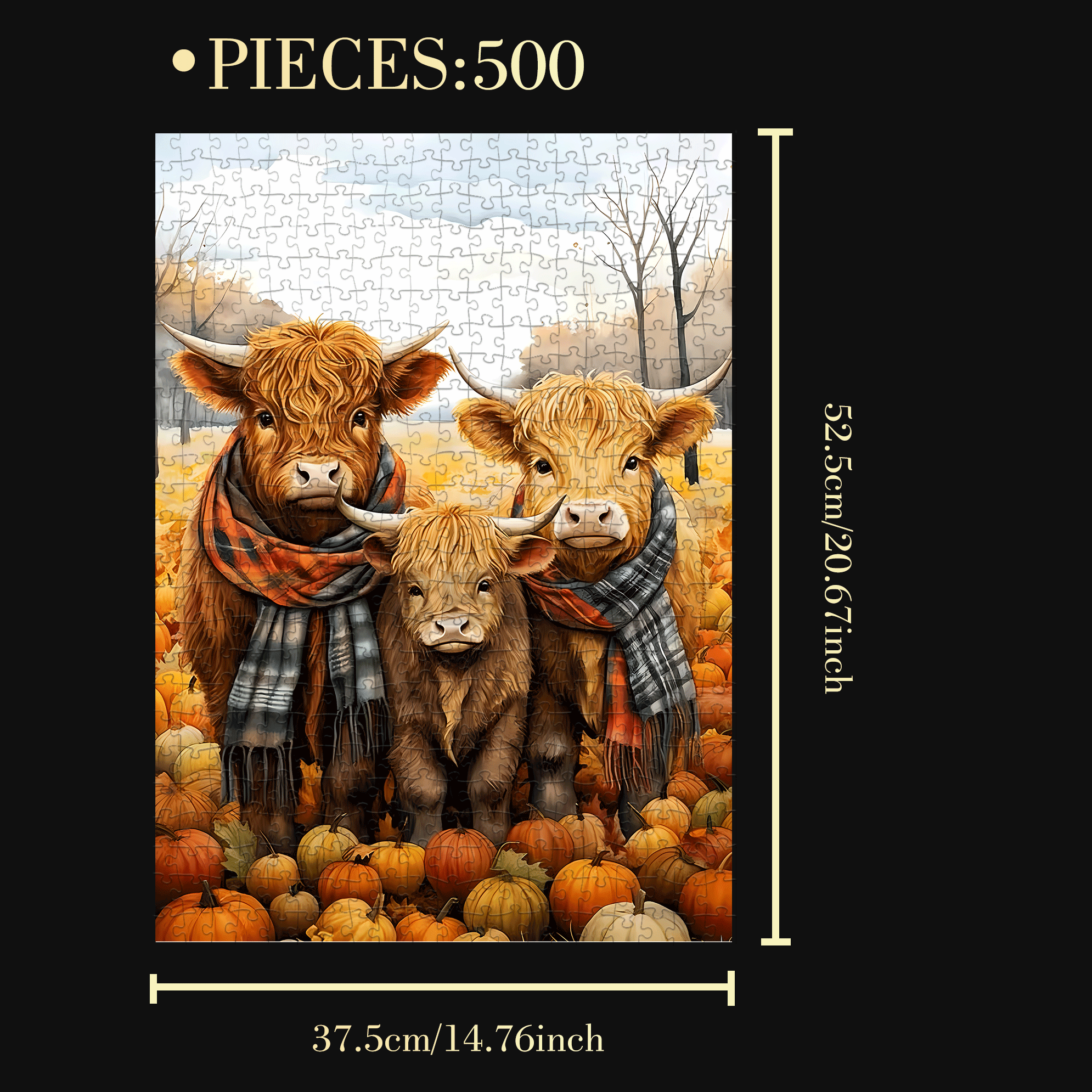 Highland Cattle 500pcs/1000pcs Jigsaw Puzzle, Scratch-Resistant, Interactive Family Game & Brain-Boosting DIY Decor, Perfect for Halloween, Christmas & New Year Gifts, Family Puzzle Game