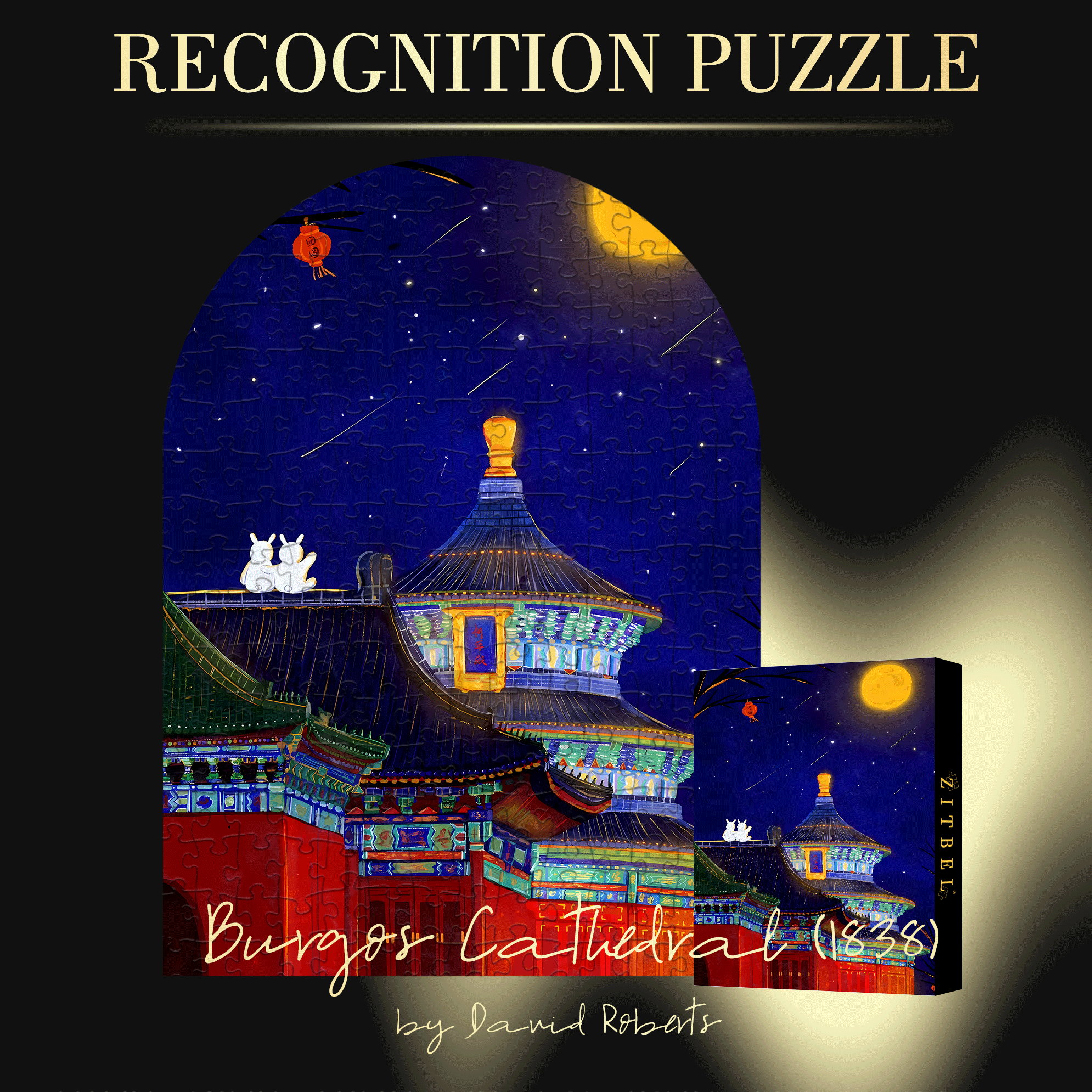 Moon Night Prayer Hall 500pcs/1000pcs Jigsaw Puzzle, Scratch-Resistant, Interactive Family Game & Brain-Boosting DIY Decor, Perfect for Halloween, Christmas & New Year Gifts, Family Puzzle Game