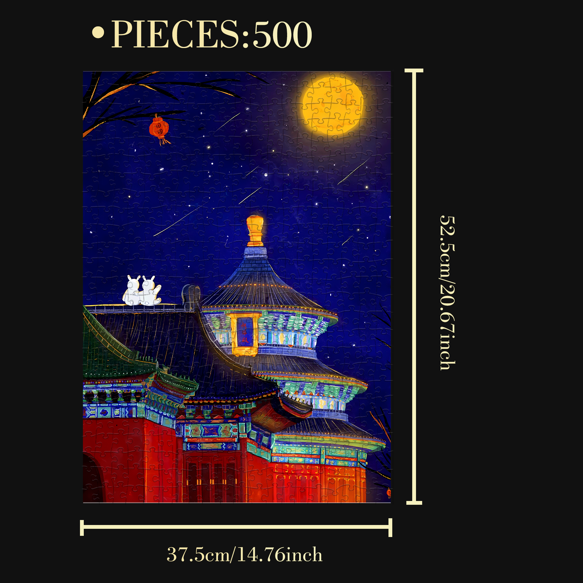 Moon Night Prayer Hall 500pcs/1000pcs Jigsaw Puzzle, Scratch-Resistant, Interactive Family Game & Brain-Boosting DIY Decor, Perfect for Halloween, Christmas & New Year Gifts, Family Puzzle Game