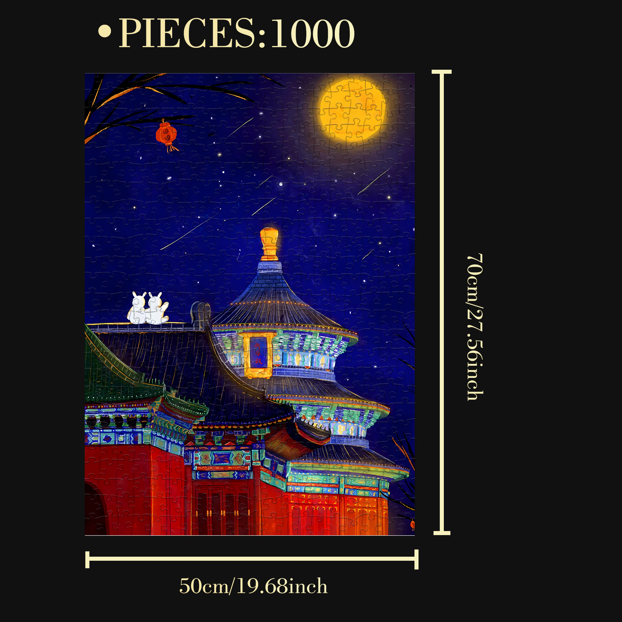 Moon Night Prayer Hall 500pcs/1000pcs Jigsaw Puzzle, Scratch-Resistant, Interactive Family Game & Brain-Boosting DIY Decor, Perfect for Halloween, Christmas & New Year Gifts, Family Puzzle Game