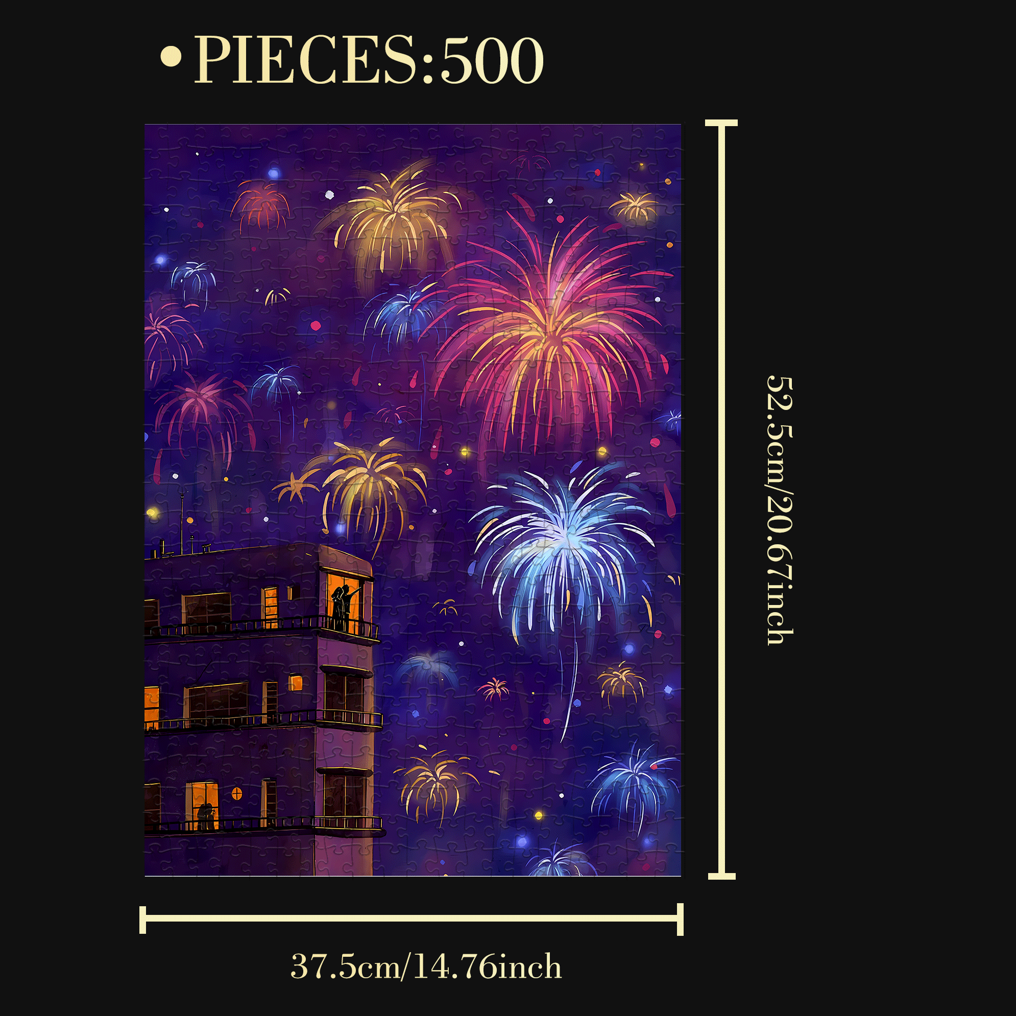New Year's Eve Fireworks 500pcs/1000pcs Jigsaw Puzzle, Scratch-Resistant, Interactive Family Game & Brain-Boosting DIY Decor, Perfect for Halloween, Christmas & New Year Gifts, Family Puzzle Game
