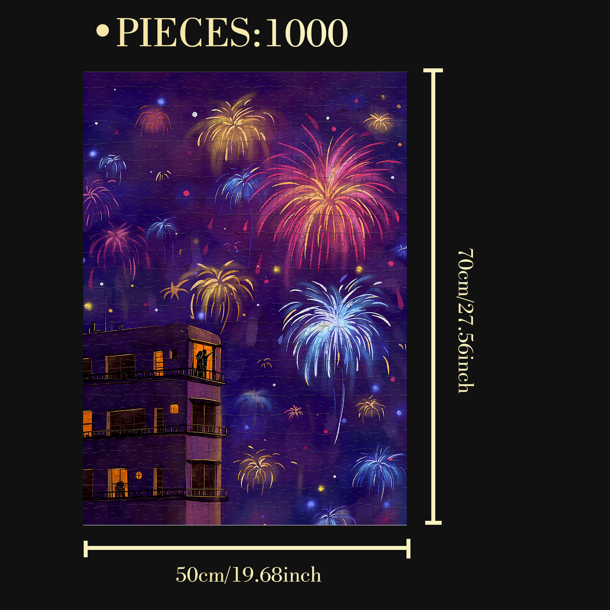 New Year's Eve Fireworks 500pcs/1000pcs Jigsaw Puzzle, Scratch-Resistant, Interactive Family Game & Brain-Boosting DIY Decor, Perfect for Halloween, Christmas & New Year Gifts, Family Puzzle Game