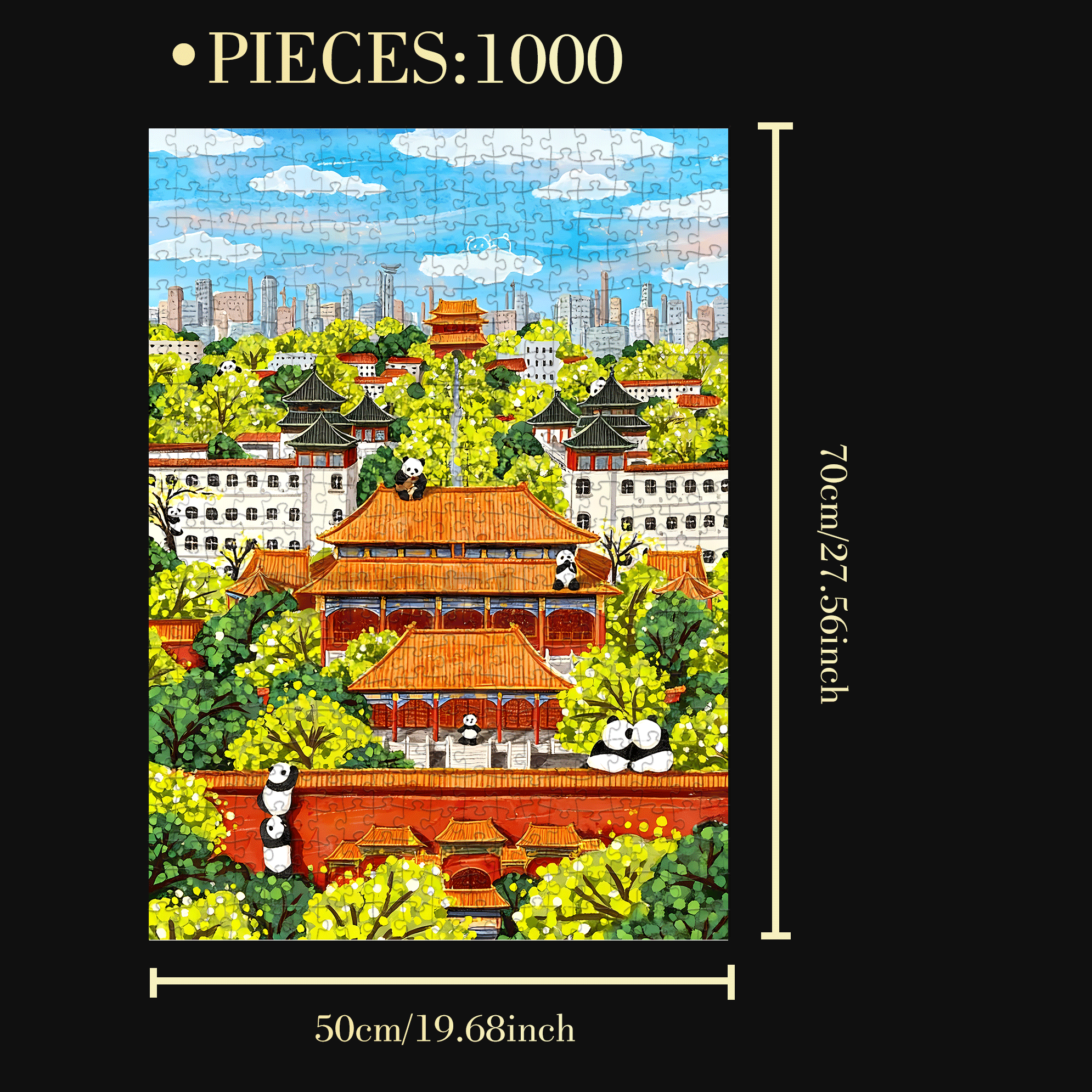 Panda World 500pcs/1000pcs Jigsaw Puzzle, Scratch-Resistant, Interactive Family Game & Brain-Boosting DIY Decor, Perfect for Halloween, Christmas & New Year Gifts, Family Puzzle Game