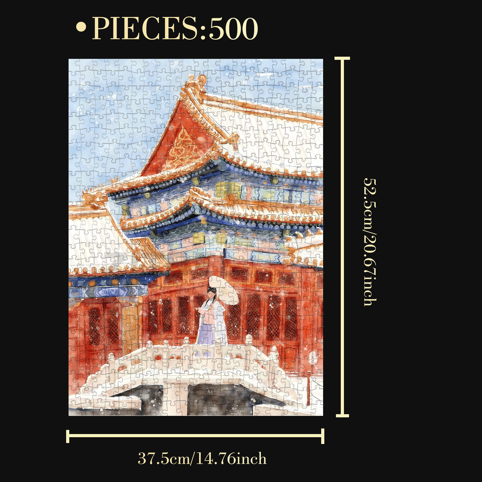 Snow Scenery In The Palace 500pcs/1000pcs Jigsaw Puzzle, Scratch-Resistant, Interactive Family Game & Brain-Boosting DIY Decor, Perfect for Halloween, Christmas & New Year Gifts, Family Puzzle Game