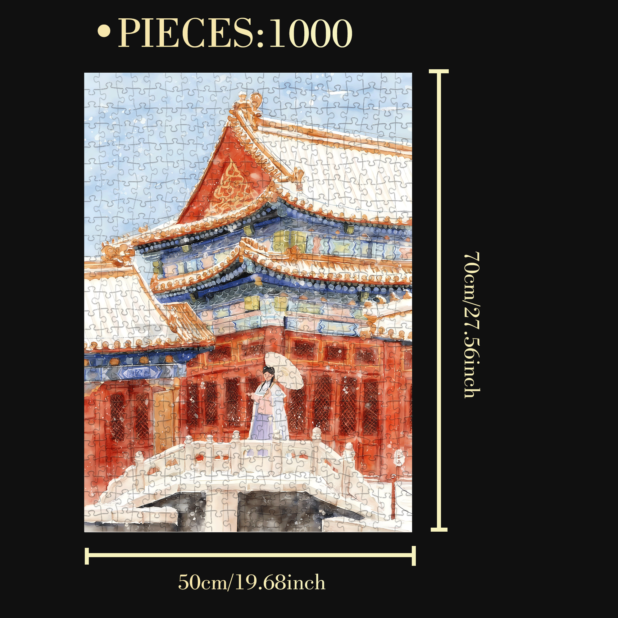 Snow Scenery In The Palace 500pcs/1000pcs Jigsaw Puzzle, Scratch-Resistant, Interactive Family Game & Brain-Boosting DIY Decor, Perfect for Halloween, Christmas & New Year Gifts, Family Puzzle Game