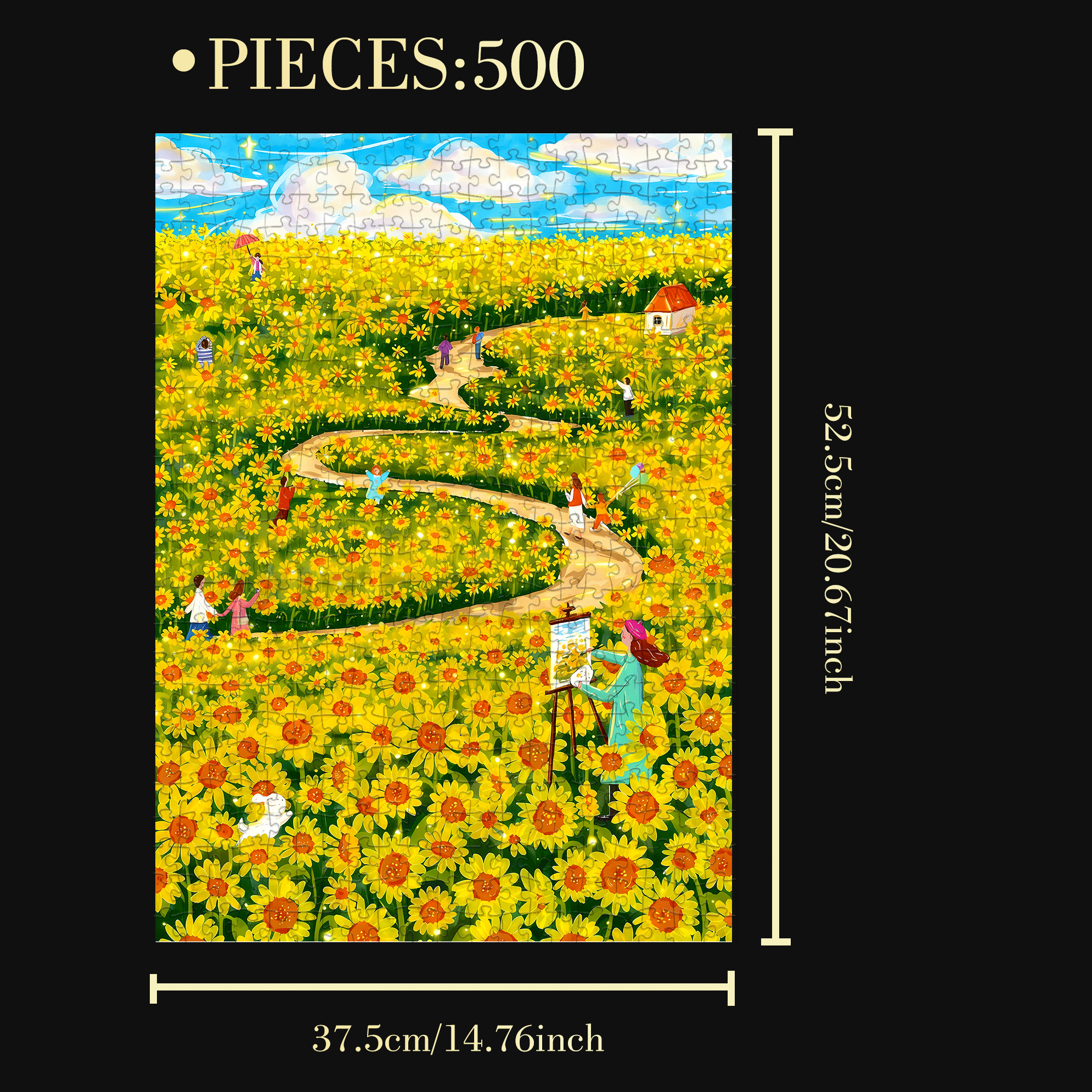 Sunflower Sea 500pcs/1000pcs Jigsaw Puzzle, Scratch-Resistant, Interactive Family Game & Brain-Boosting DIY Decor, Perfect for Halloween, Christmas & New Year Gifts, Family Puzzle Game
