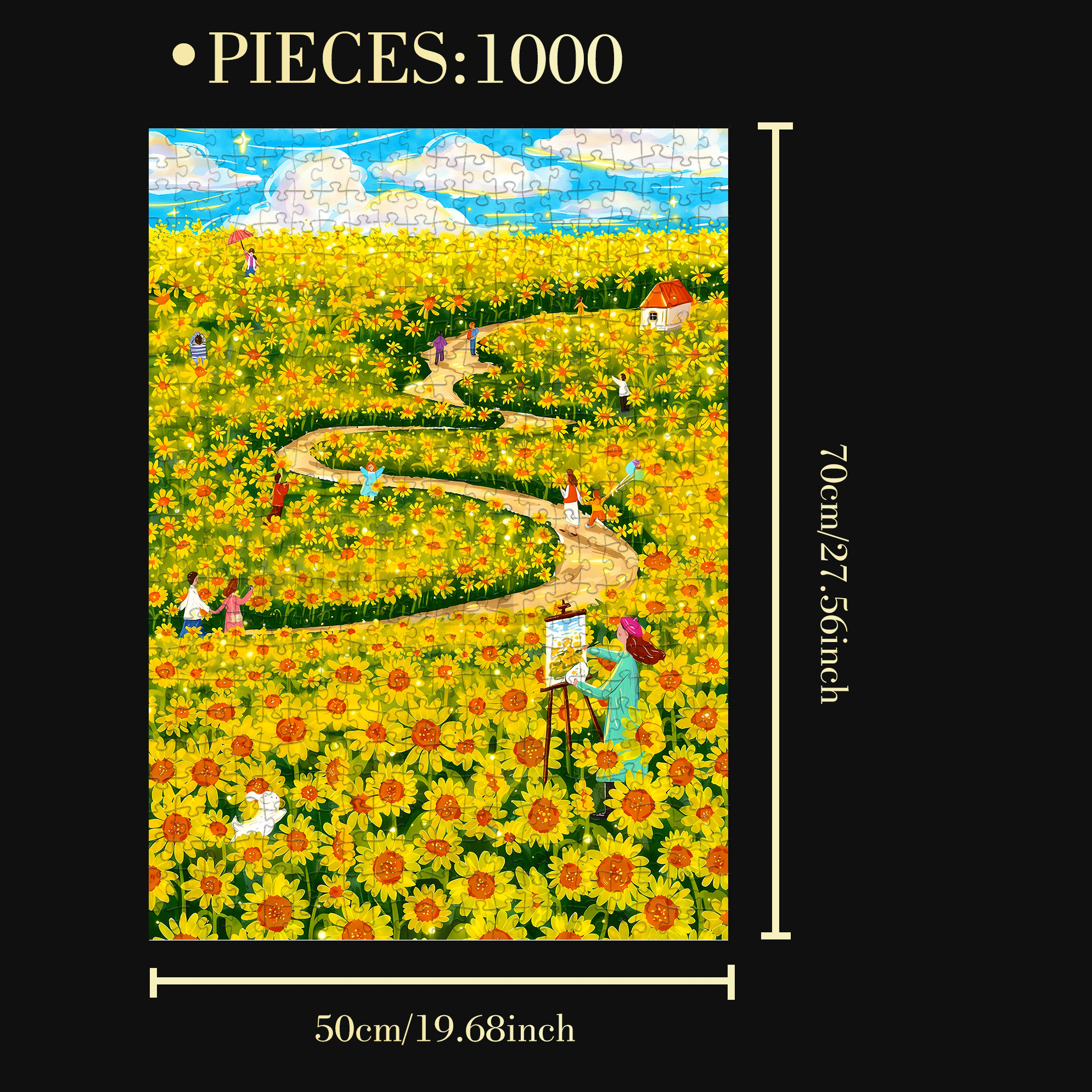 Sunflower Sea 500pcs/1000pcs Jigsaw Puzzle, Scratch-Resistant, Interactive Family Game & Brain-Boosting DIY Decor, Perfect for Halloween, Christmas & New Year Gifts, Family Puzzle Game