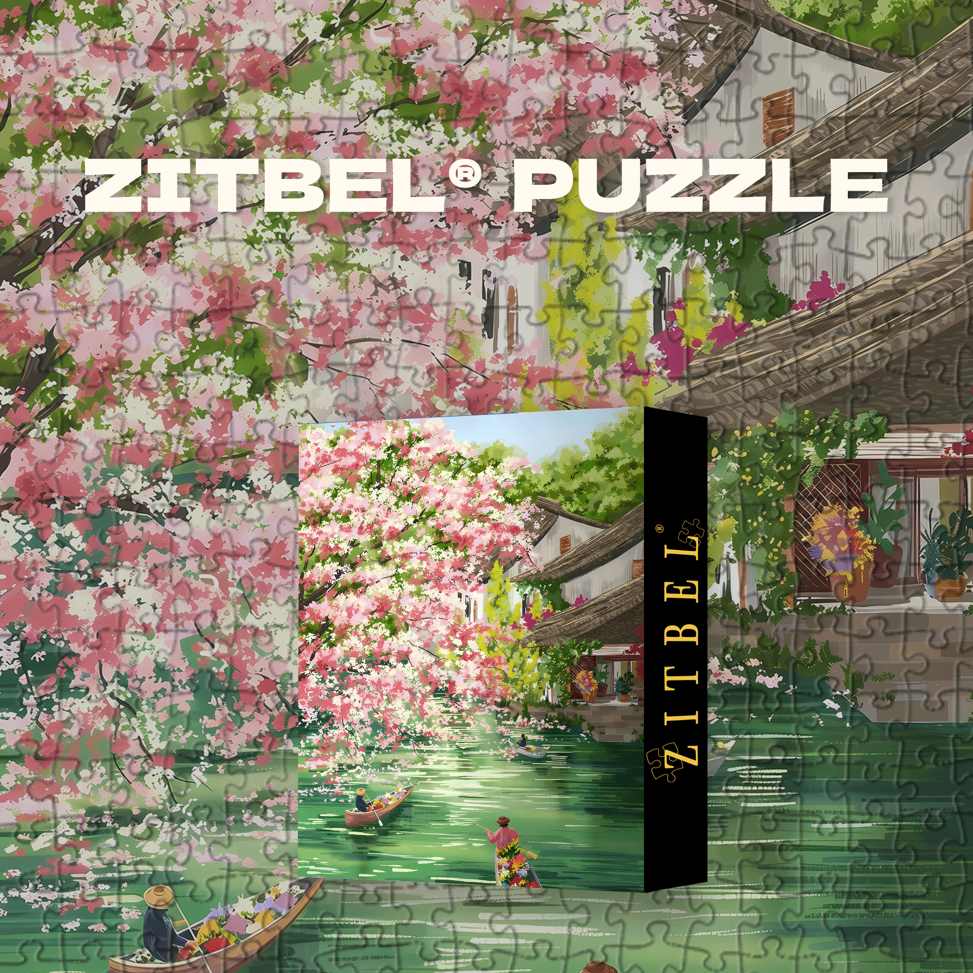 A Boat Adorned With Flowers Sailing On The Stream 500pcs/1000pcs Jigsaw Puzzle, Scratch-Resistant, Interactive Family Game & Brain-Boosting DIY Decor, Perfect for Halloween, Christmas & New Year Gifts, Family Puzzle Game